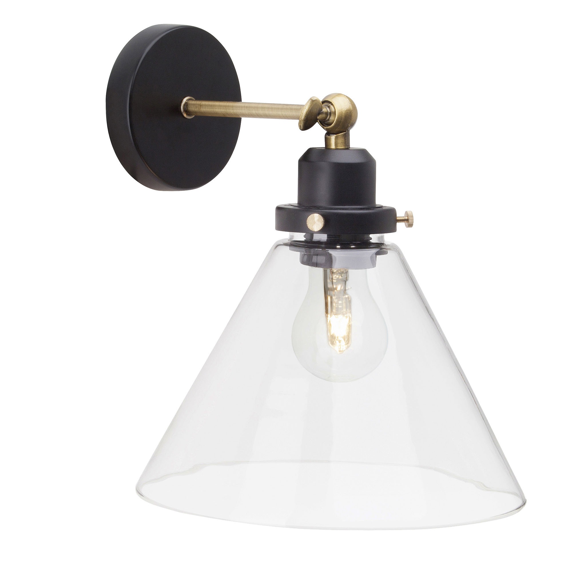 Brilliant Leuchten Wandleuchte Ronald, E27, 1 St., Wandlampe schwarz/antik messing/transparent