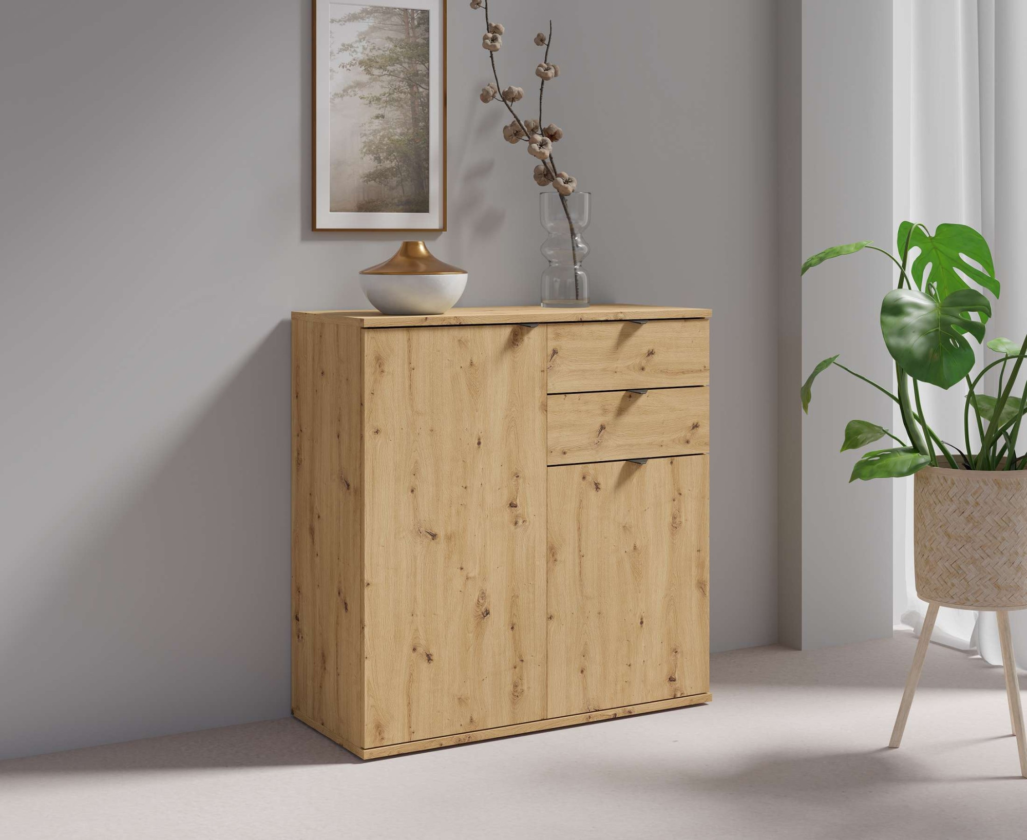 OTTO home Kommode "THALIAANA Sideboard mit 2 Türen und 2 Schubladen, Breite 80 cm" Schrank in 3 Farben erhältlich, schwarze Metallgriffe, viel Stauraum