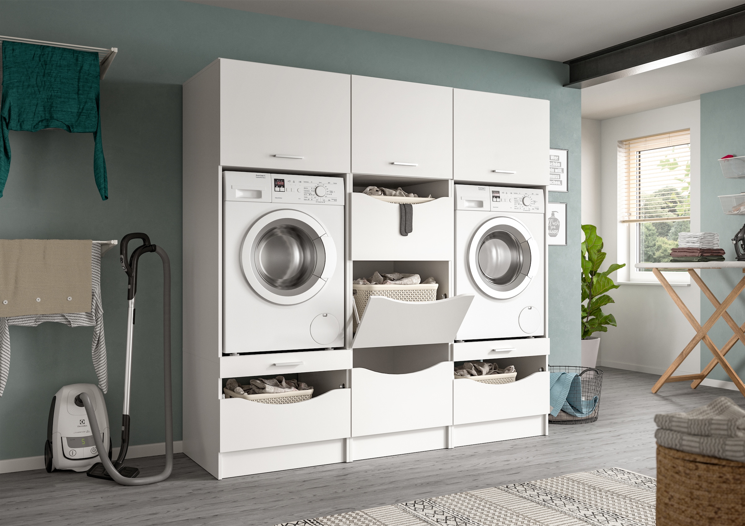 welltime Badmöbel-Set »FALAS, TOPSELLER!, 3-teilig, Hauswirtschaftsraum Set, Breite 192 cm« 2x Waschmaschinenumbau- & 1x Wäscheschrank, 