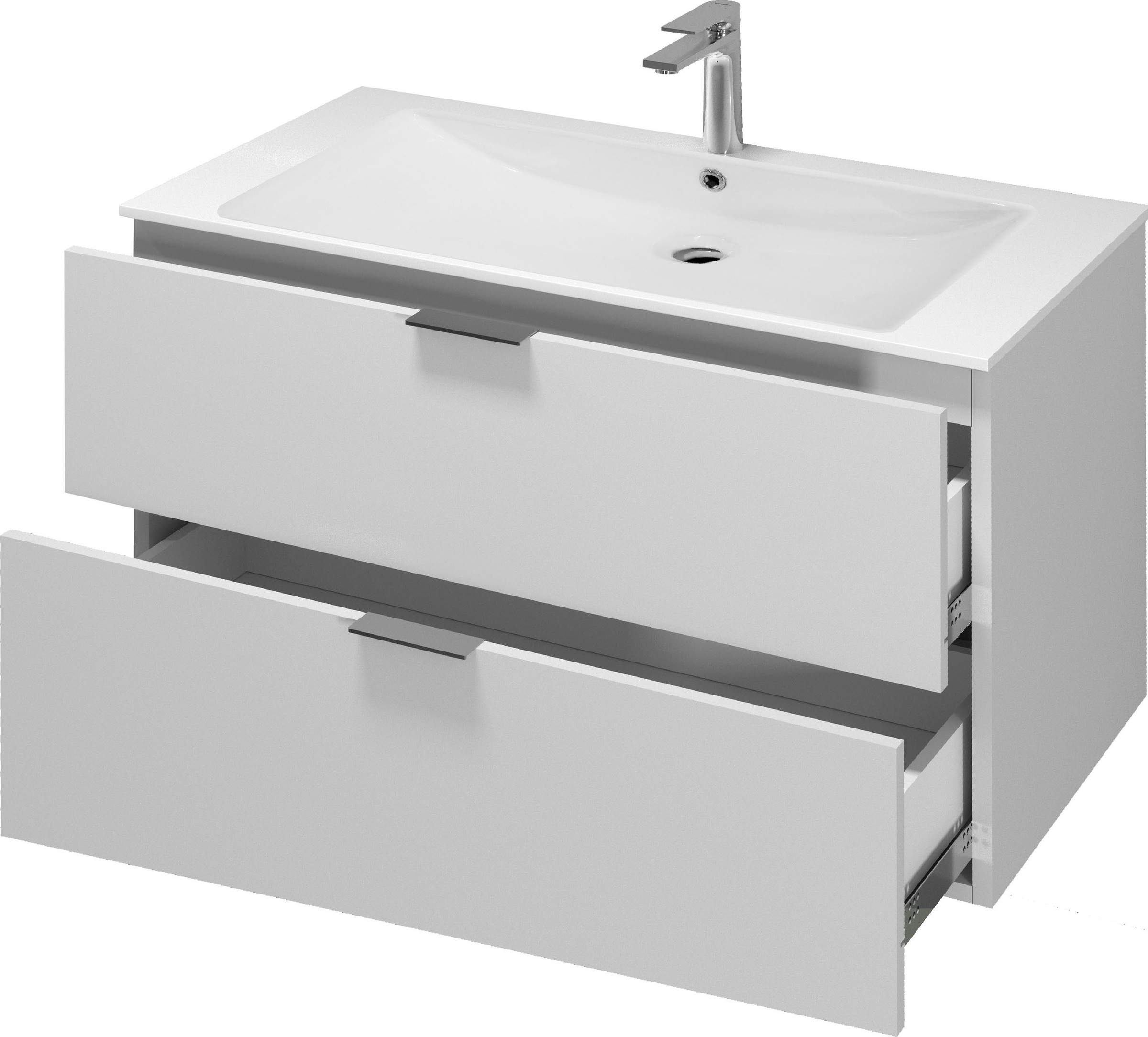 welltime Waschtisch »VELA, 82,3 cm breit, Hochglanz-Schubladen, Made in Italy« 1 Stk. tlg. Waschtischunterschrank, inkl. Waschbecken, schräge Design-Schublade