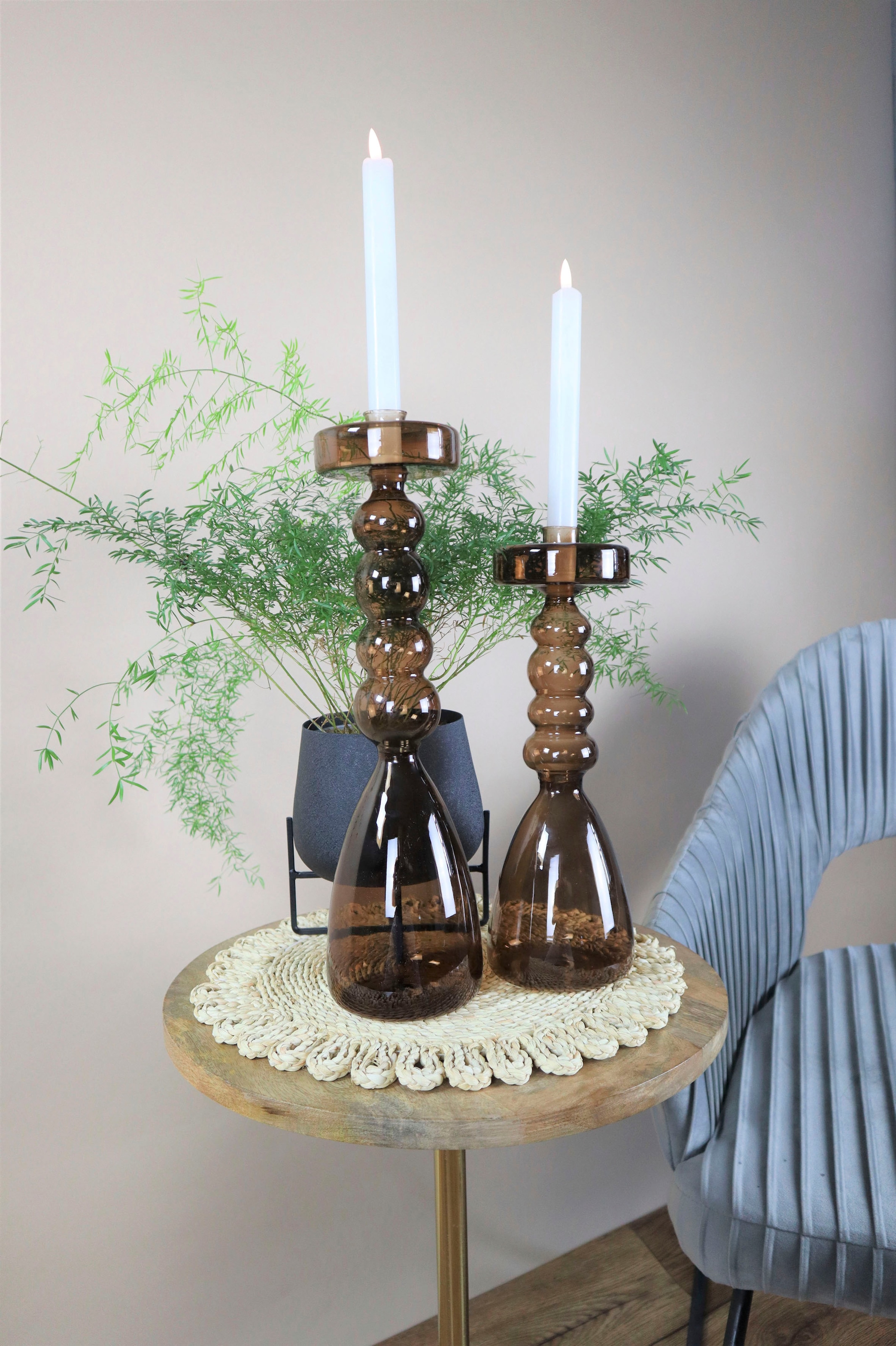 Leonique Kerzenleuchter »Lorrely«, (Set, 2 St.), Stabkerzenhalter aus Glas, Höhe  ca. 30 cm kaufen | BAUR