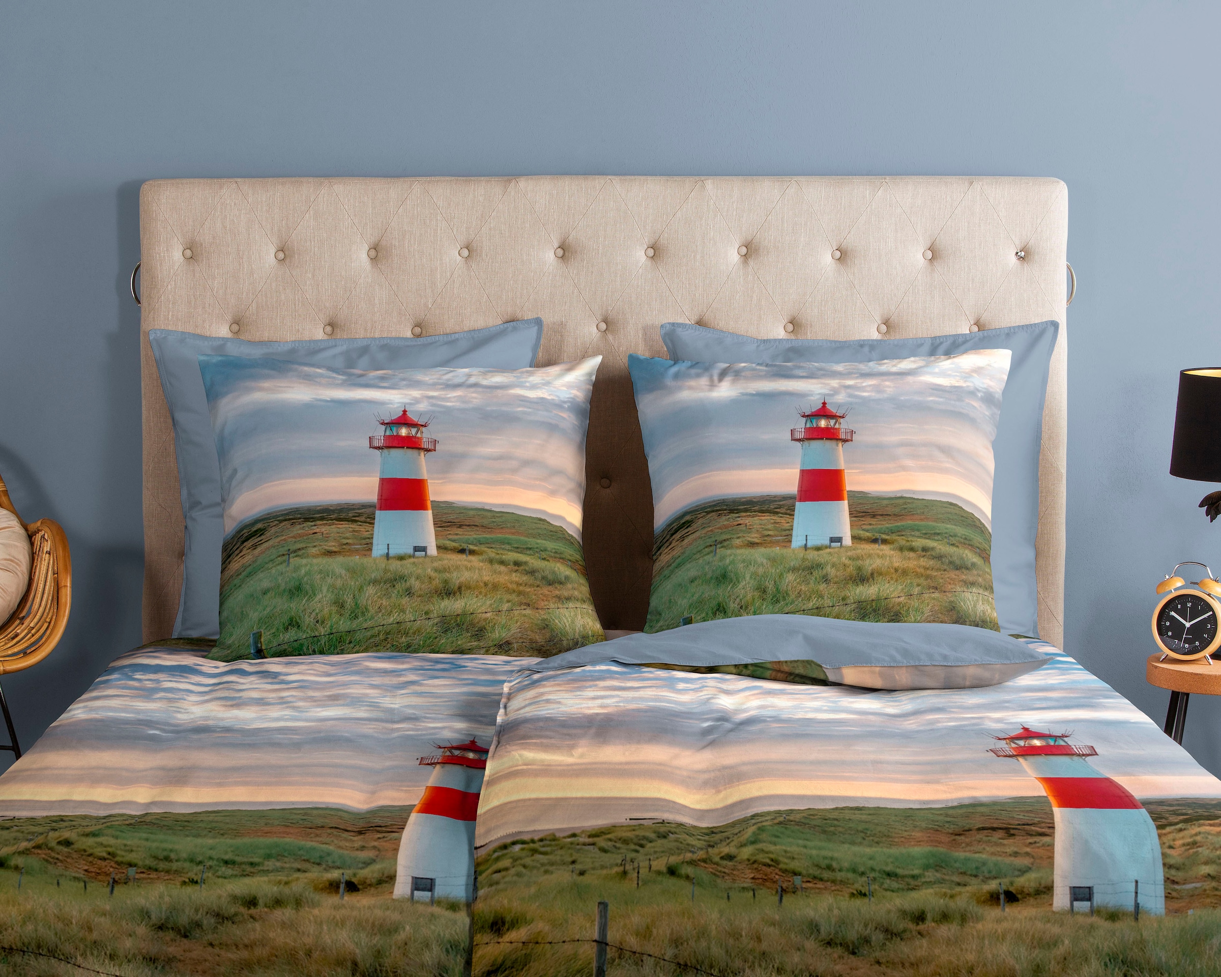 good morning Wendebettwäsche »Philip«, 100% Baumwolle, 135x200, 2 Teilig, Reißverschluss, Wendeoptik, strand