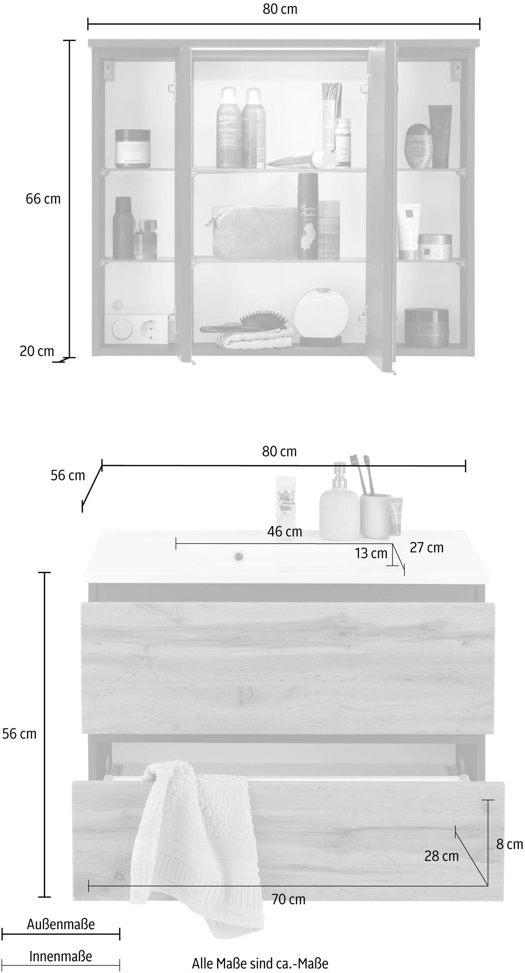 HELD MÖBEL Badmöbel-Set »Lucca«, (2 St.), Breite 80 cm, mit direkter LED-Beleuchtung