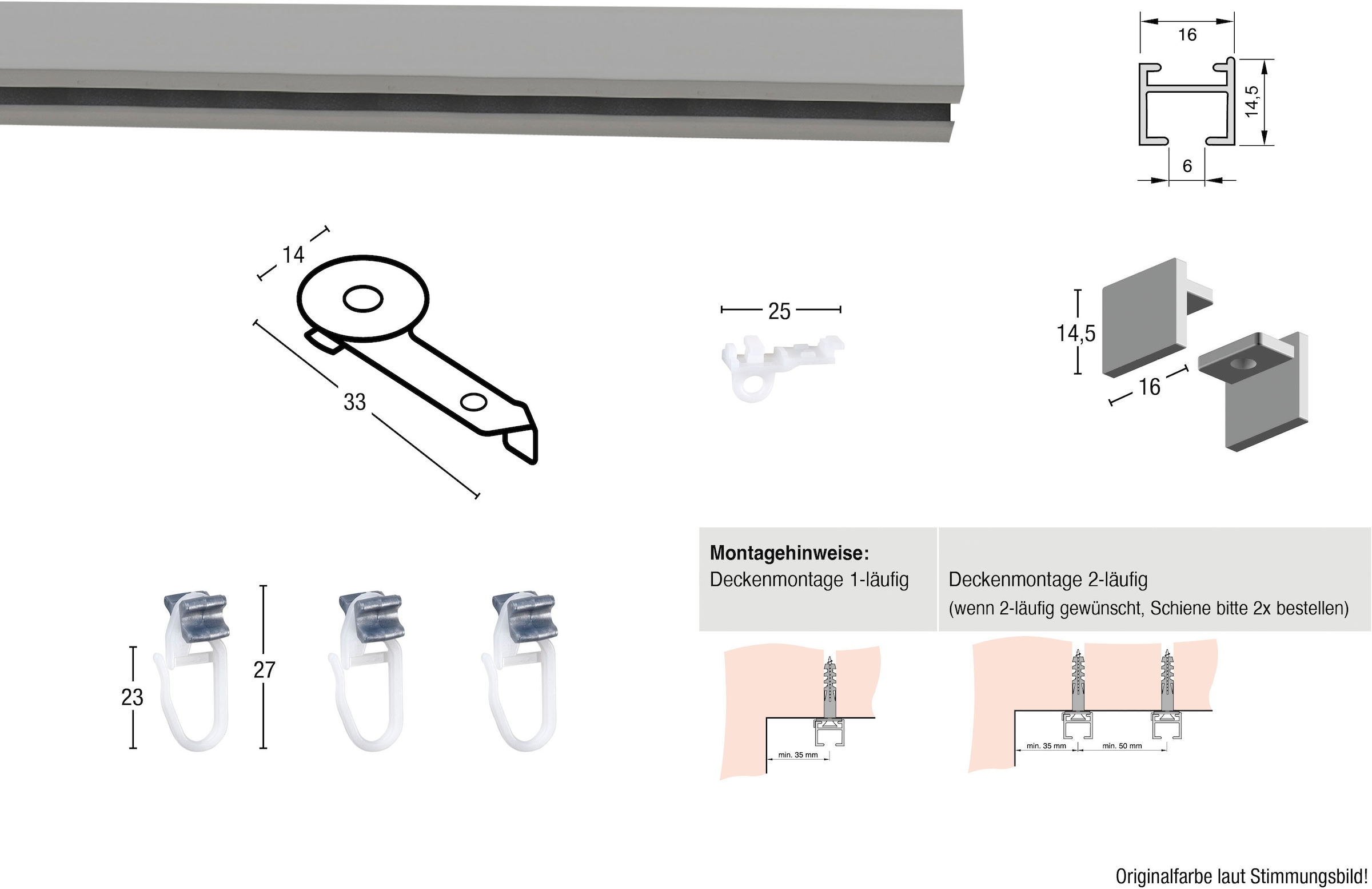 GARESA Gardinenschiene »160«, | 1 schlichte Rechnung verlängerbar, Aluminium-Innenlaufgarnitur, Wunschmaßlänge, läufig-läufig, auf BAUR Deckenmontage