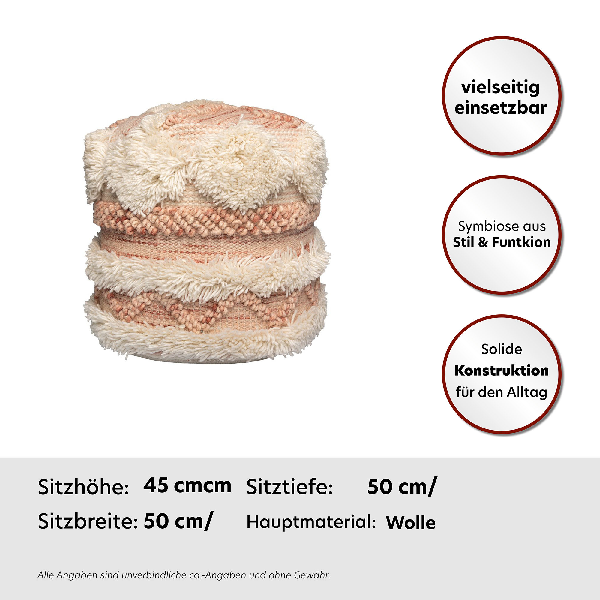 Thumbnail - Kayoom Pouf "Bohist 225 35cm x 35cm, Strukturen mit Fransen und Quasten" 1 Stk. tlg. handgefertigt, Unikat, sehr gut kom...