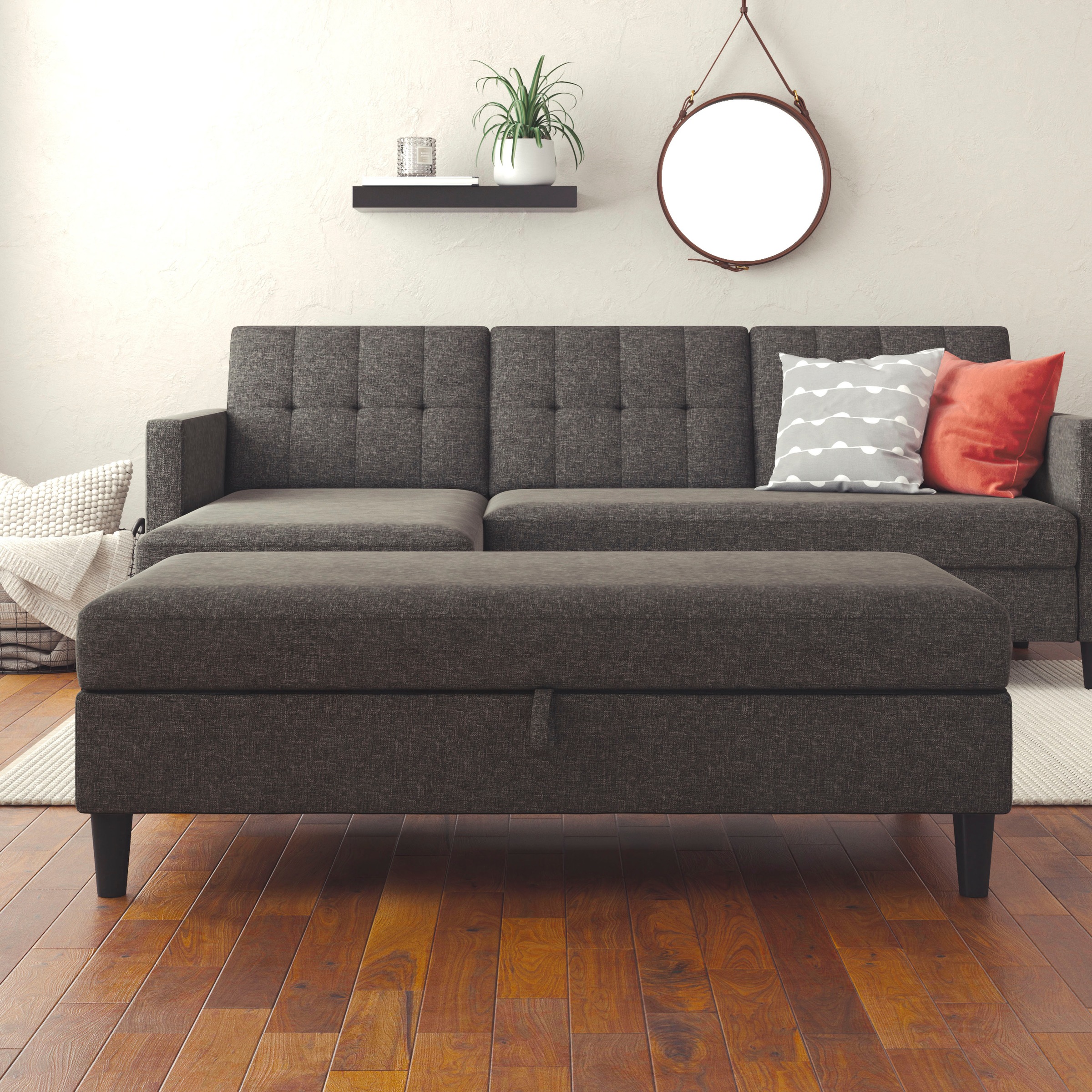 Dorel Home Stauraumhocker »Hartford«, Polsterhocker mit Stauraum, frei im Raum stellbar, Sitzhöhe 43 cm