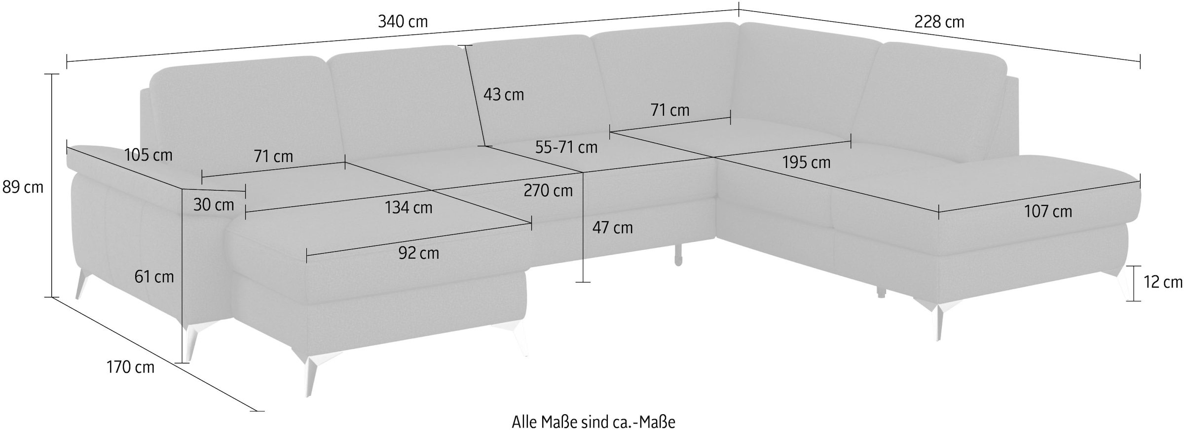 sit&more Wohnlandschaft »Padua U-Form«, inklusive Sitztiefenverstellung, Armteilfunktion und Federkern