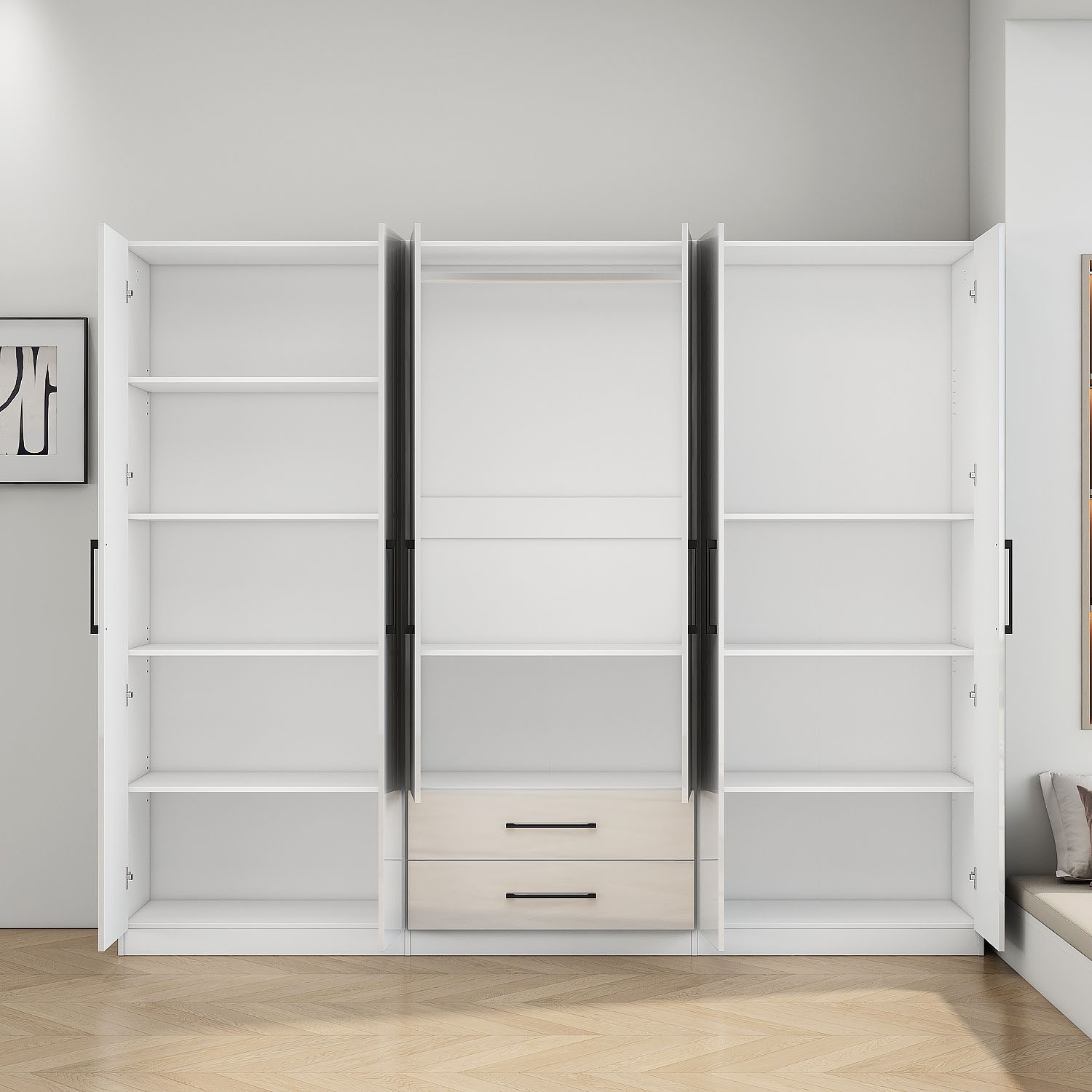 OTTO home Kleiderschrank »Sylt Schlafzimmerschrank Garderobe Schrank in hochglanz mit 6 Türen« Drehtürenschrank mit perfekter Innenausstattung