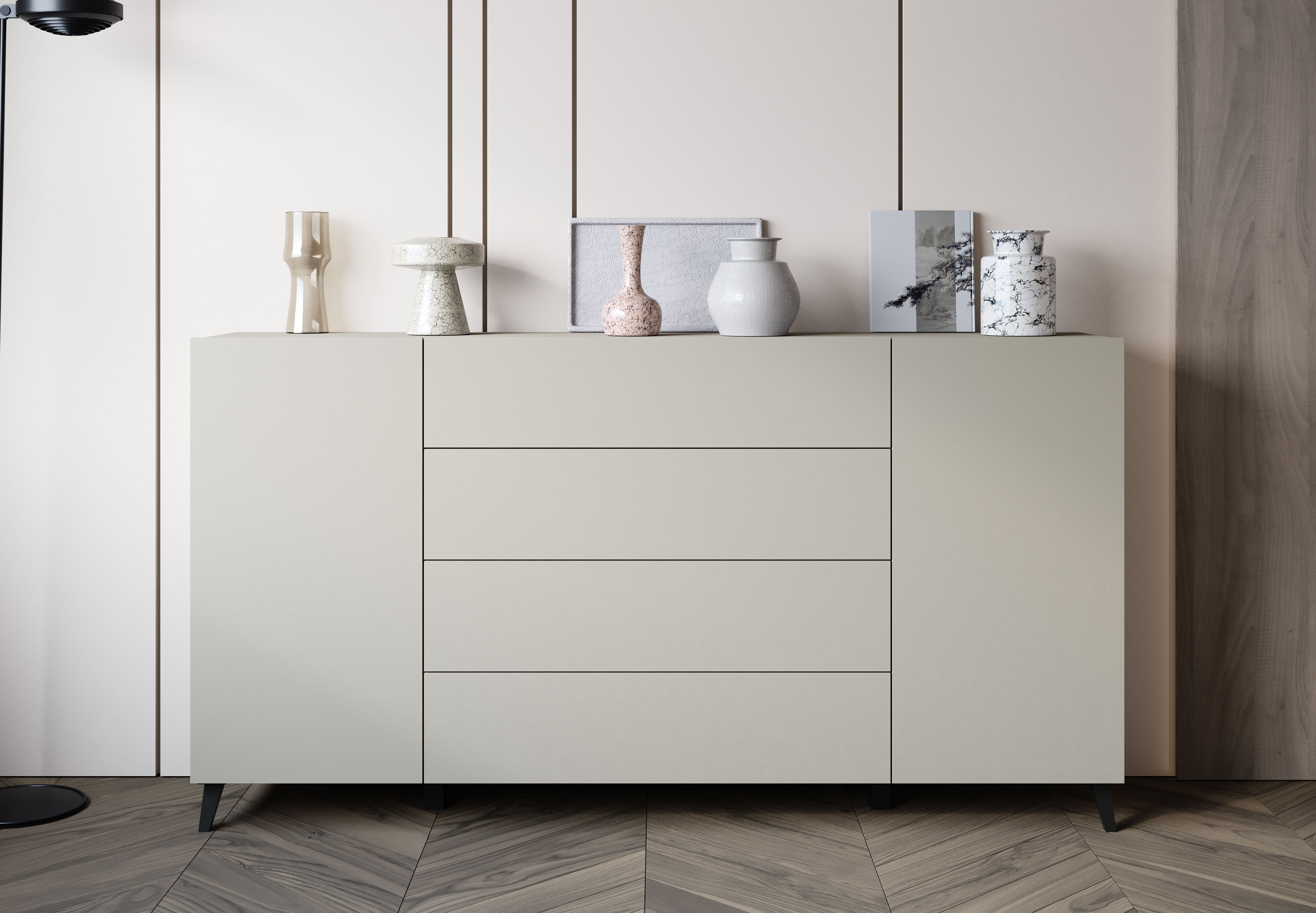 Home affaire "Phuket 180 cm breit, modernes Design mit Stauraum" 1 Stk. tlg. Kommode mit 2 Türen, 4 Schubladen und verstellbaren Einlegeböden