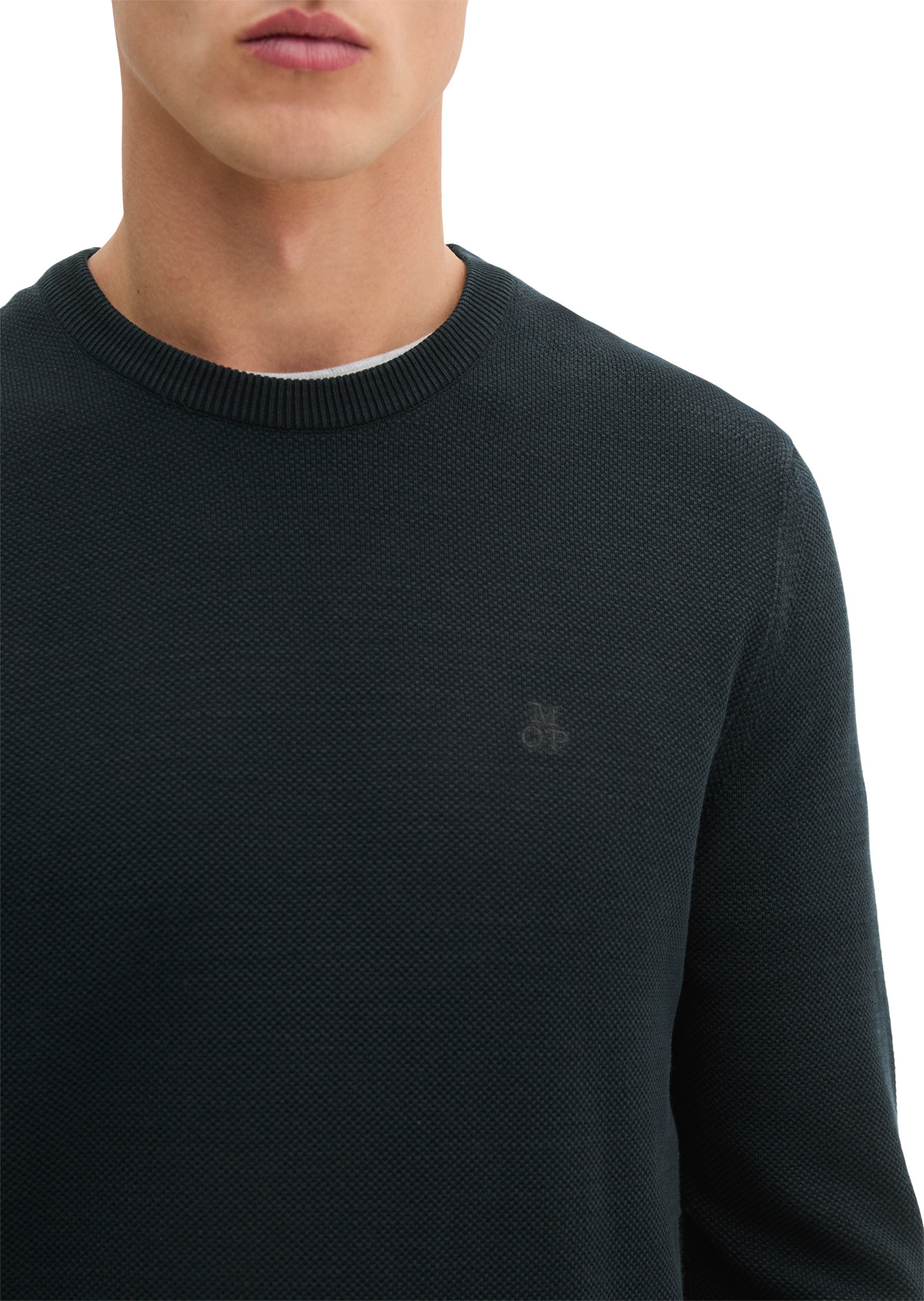 Rundhalspullover MARC O'POLO "aus Bio-Baumwoll-Piqué", Herren, Gr. S, schwarz navy, Obermaterial: 100% Baumwolle, unifarben, Rundhals, Pullover Rundhalspullover 5