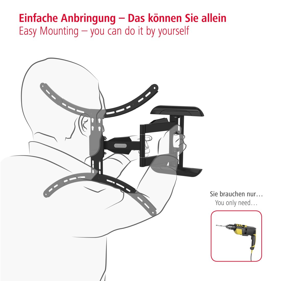 Hama TV-Wandhalterung »Halterung, schwenkbar, neigbar, ausziehbar von 94 - 191 cm (37" - 75")«, bis 191 cm Zoll, max. 45 kg