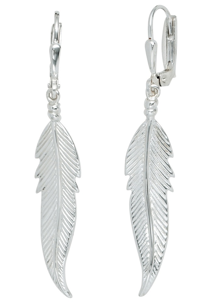 Paar Ohrhänger JOBO "Feder", silber (silber 925), Ohrringe, Damen, Silber 925 (Sterlingsilber), 925 Silber