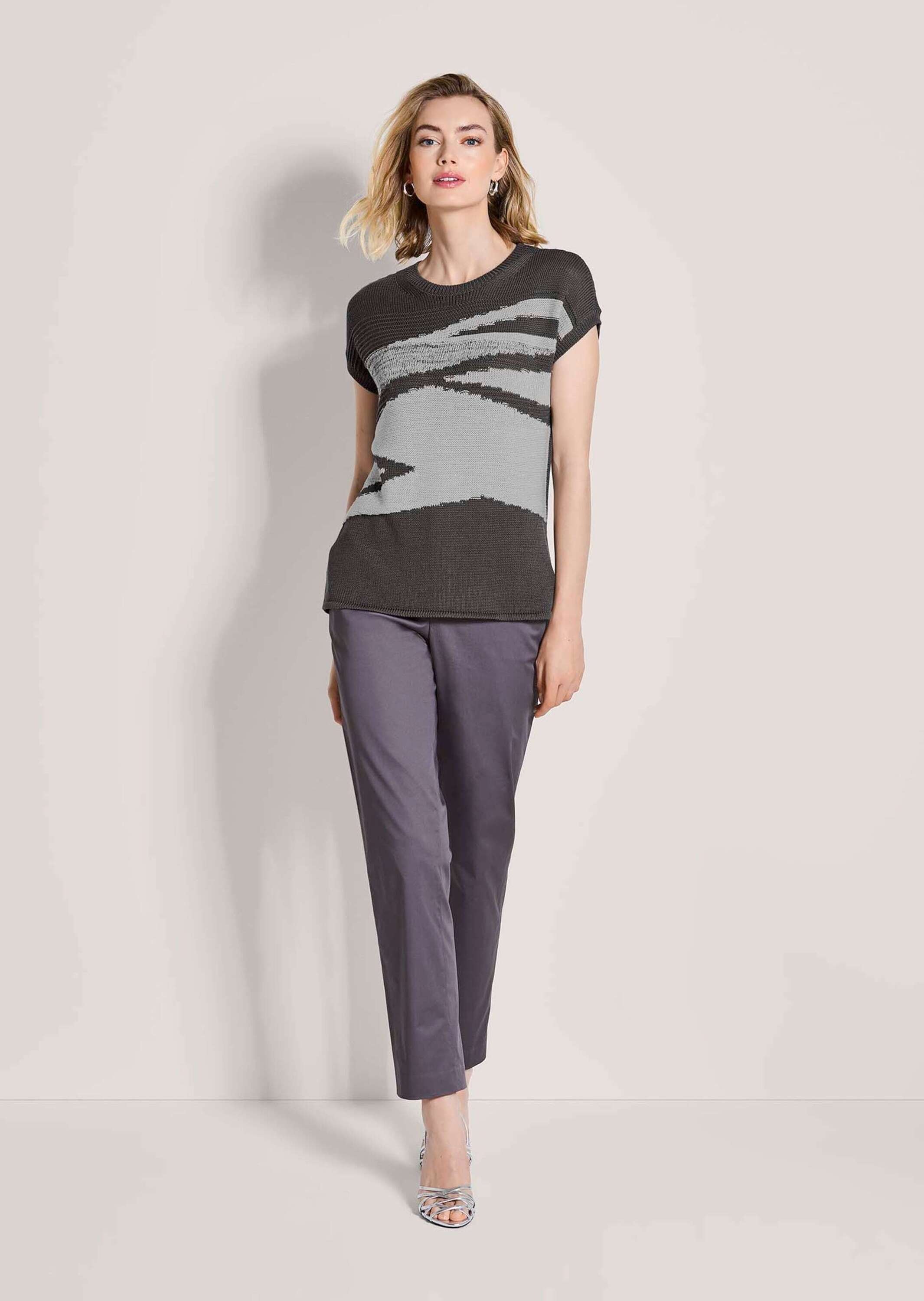 MADELEINE Longpullover »Stricktop Baumwollshirt mit Intarsien-Design« mit Glanzgarn