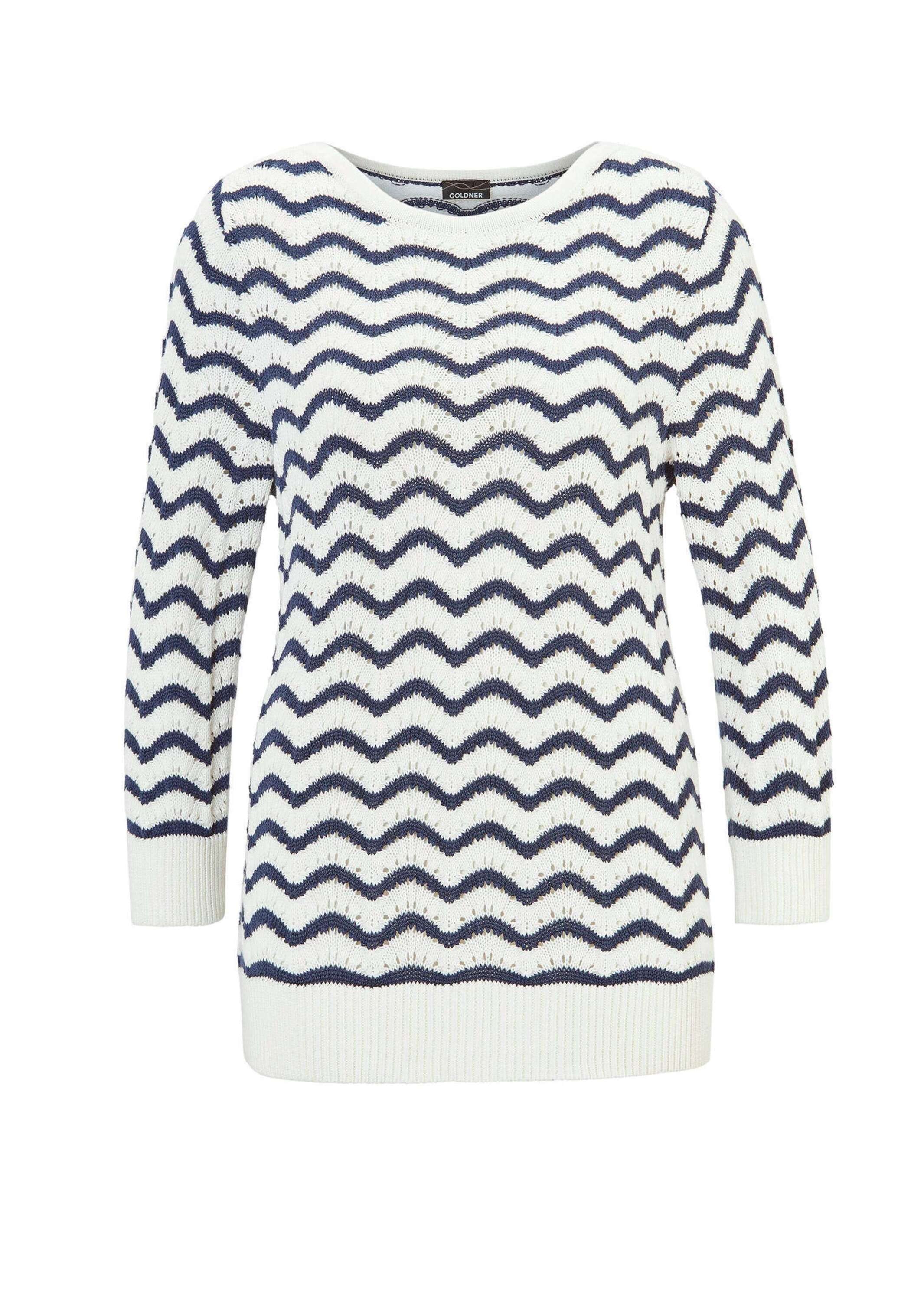 GOLDNER Rundhalspullover "Ringelpullover mit 3/4-Arm und Ajourdetails" günstig online kaufen