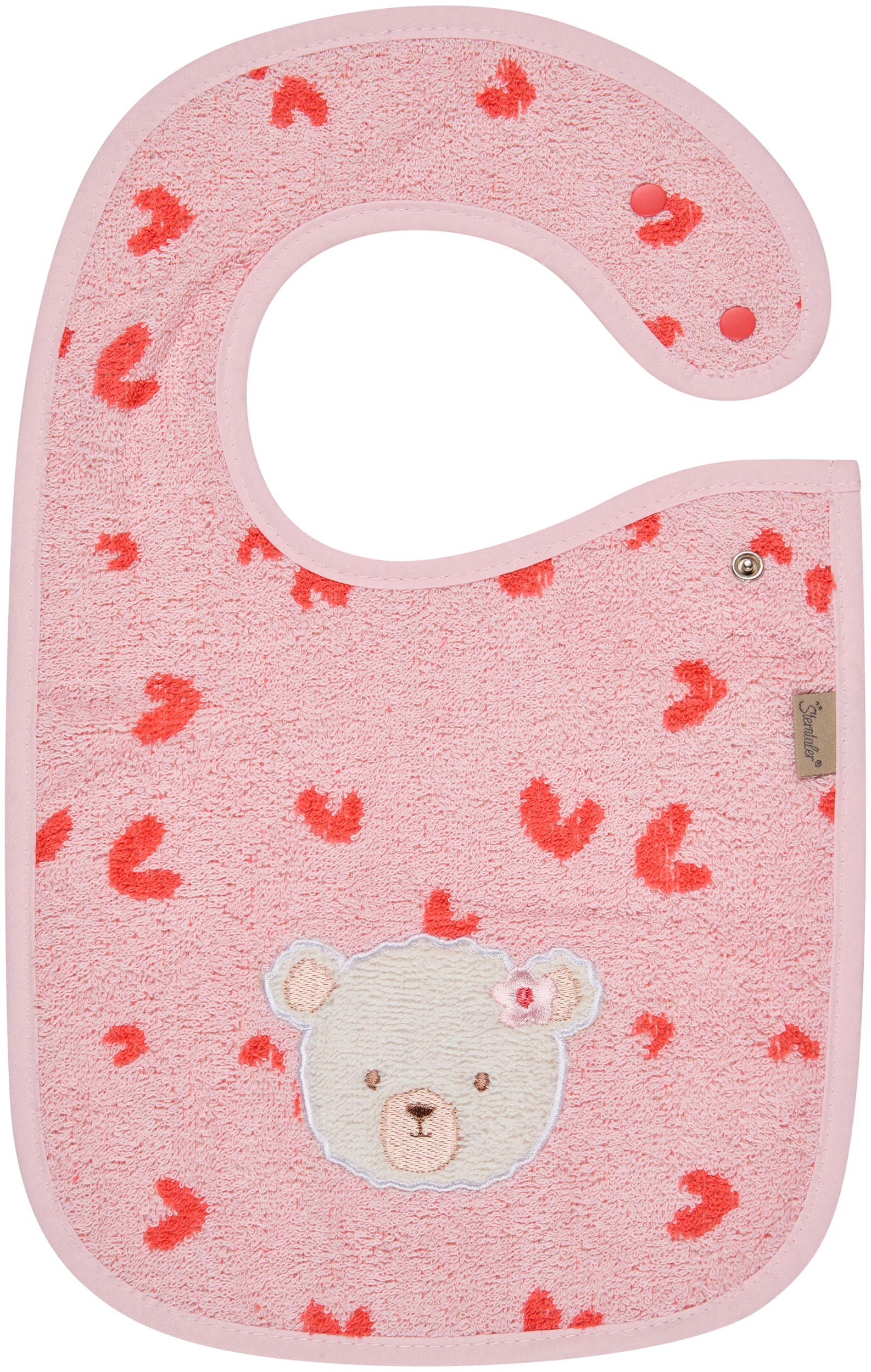 STERNTALER Baby Lätzchen "Bär Betty mit Herzchen-Dekor, mit Druckknopf", rosa, Baumwolle, Lätzchen