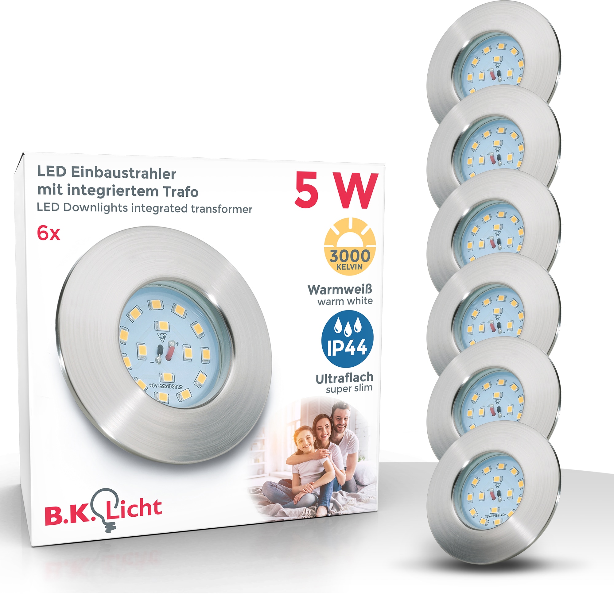 B.K.Licht LED Bad-Einbauleuchte »Elias«, 6er Set, Schutzart IP44, spritzwassergeschützt, Ø 7,5 cm