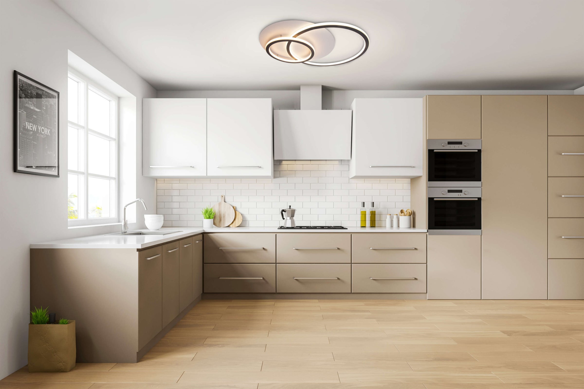 näve LED Deckenleuchte »Kirk«, 2 flammig, Leuchtmittel LED-Modul | LED fest integriert, Materialmix in drei unterschiedlichen Kreisformen, warmweißes Licht