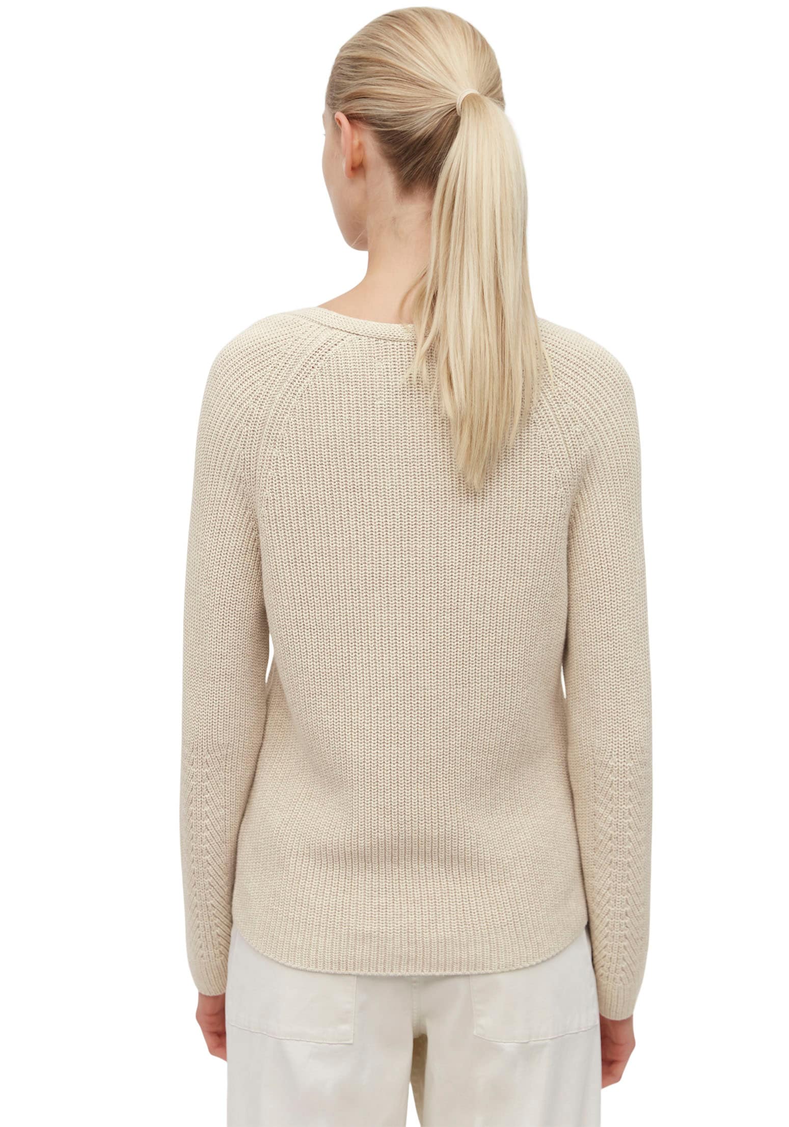 Marc O'Polo Strickpullover mit dekorativem Strickmuster am Ärmel und V-Neck günstig online kaufen