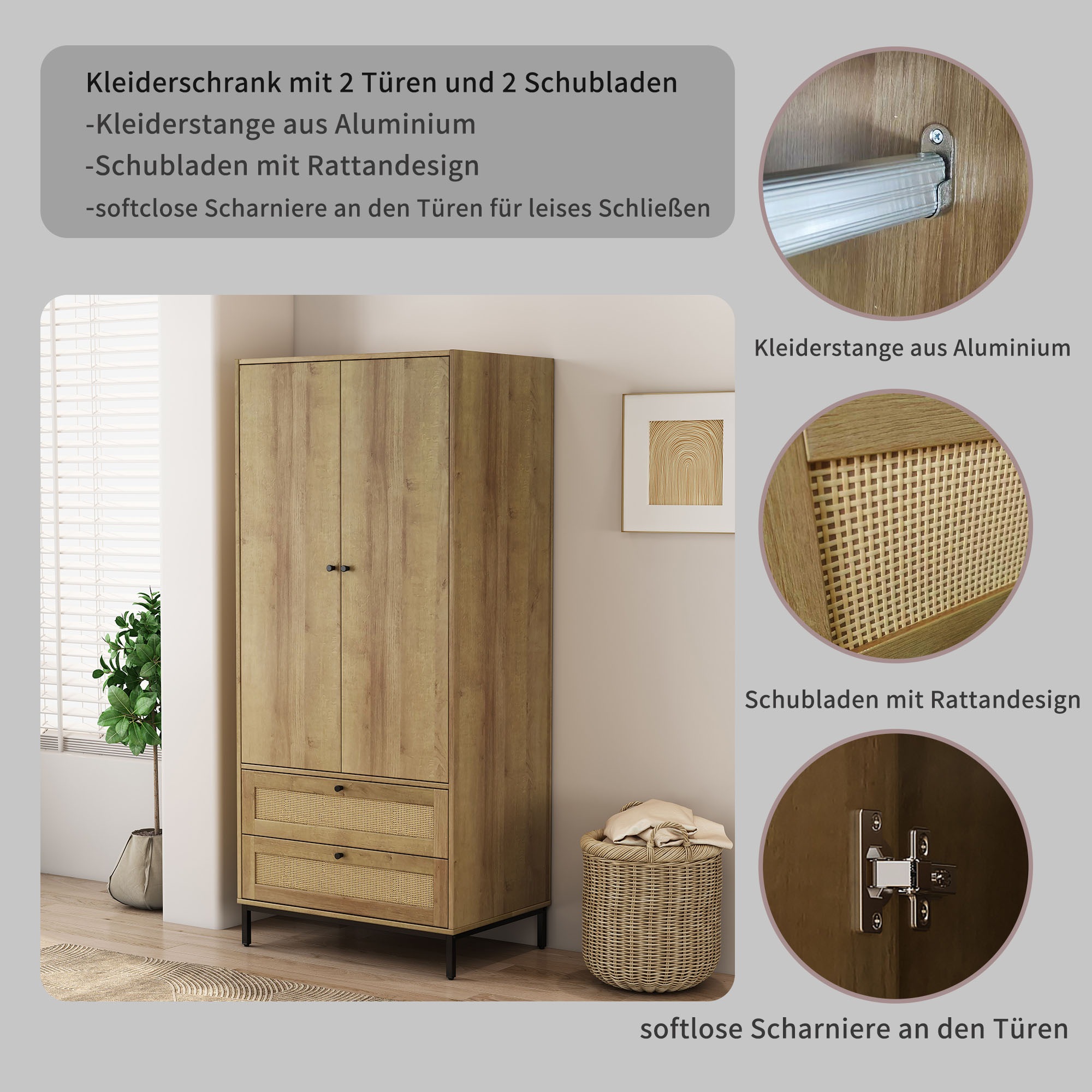 OTTO home Kleiderschrank »Montala Schlafzimmerschrank Garderobe Boho Design Bestseller«