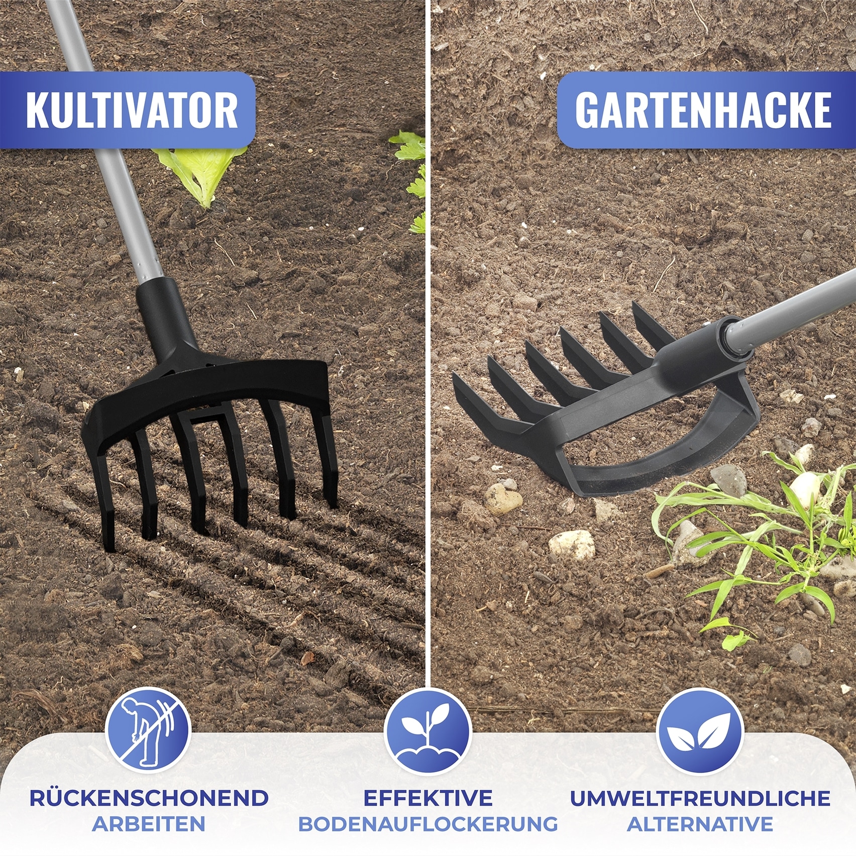 Maximex Kultivator »Gartenhacke und Kultivator 2in1« mit Teleskopstiel, rückenschonend, langlebiges Material