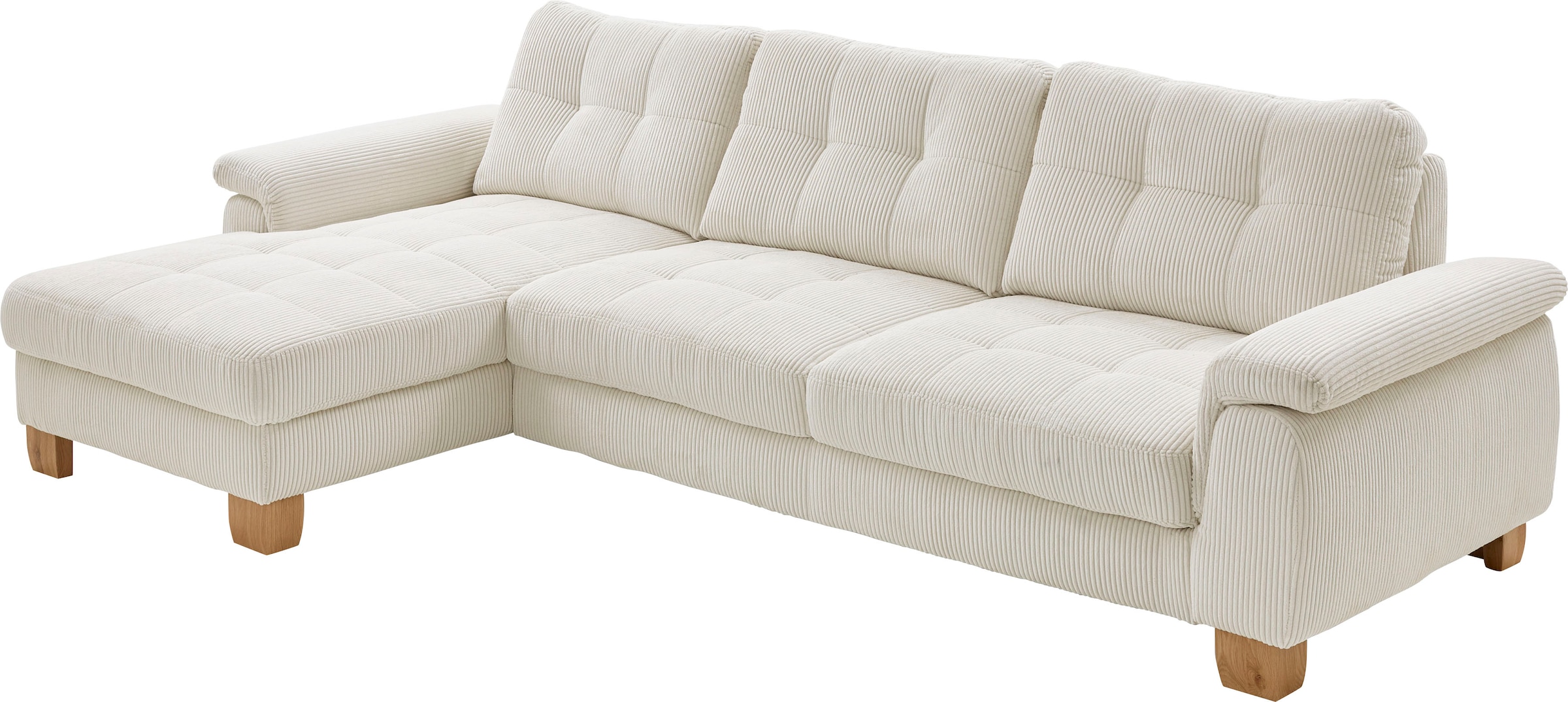 Die PlanBar Ecksofa "PP-LA19101 L-Form, Breite 316 cm" wahlweise mit Schlaffunktion und verstellbaren Kopfstützen, in Cord