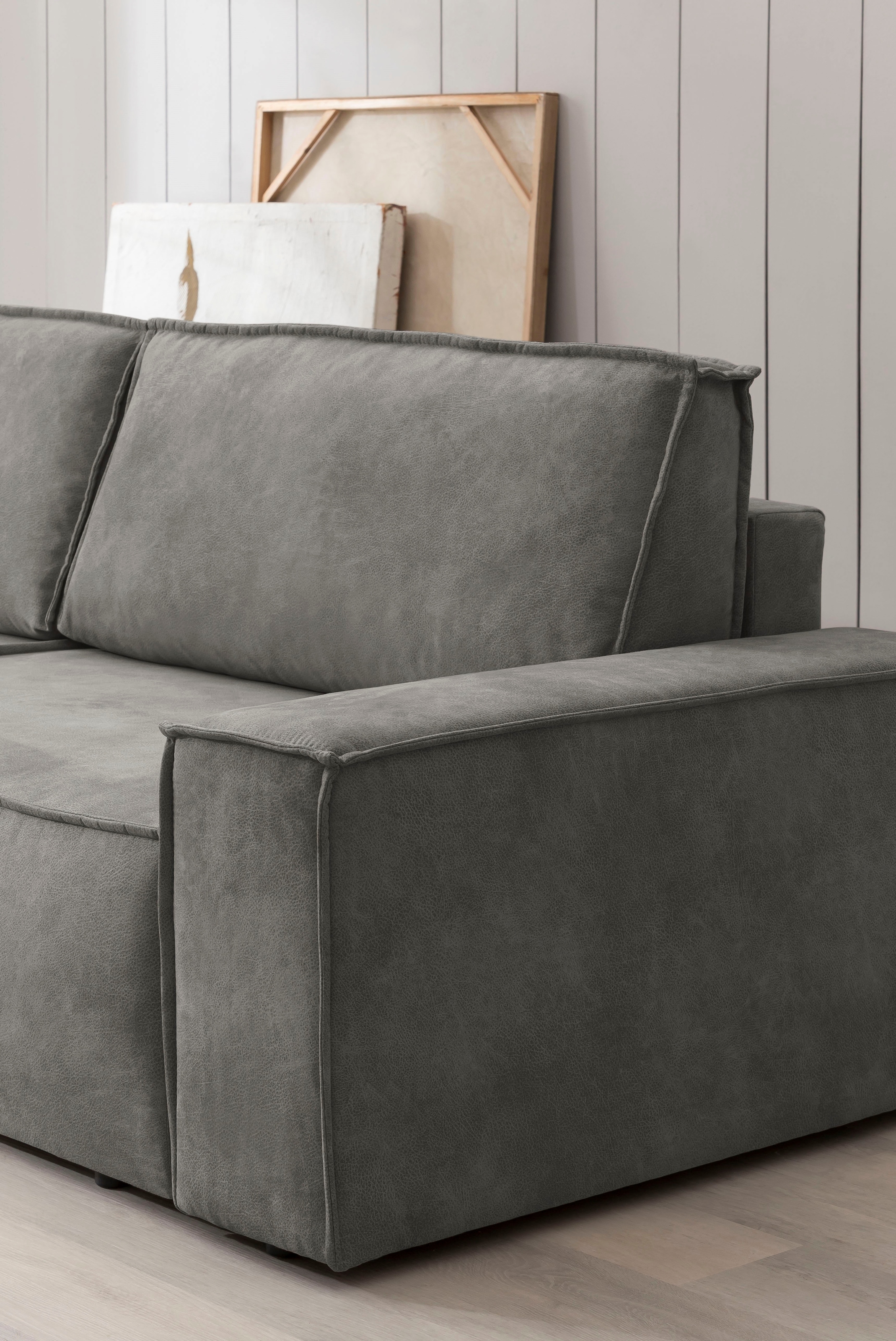 Home affaire Wohnlandschaft »SHERWOOD 329 cm, U-Form, Schlafsofa,«, Schlaffunktion m. Bettkasten (194x139 cm), Cord, Vintage, Samtvelours