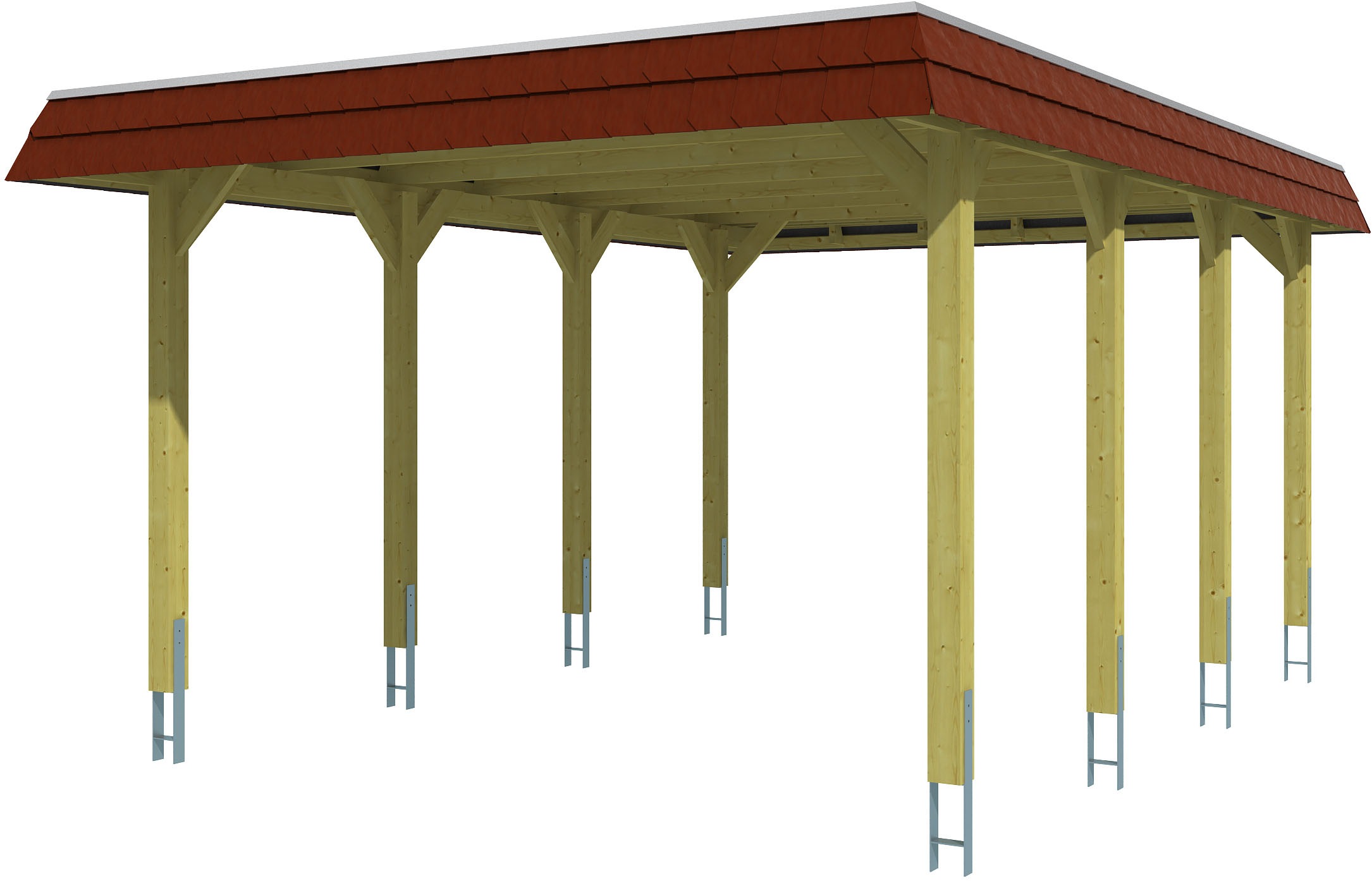 Skanholz Einzelcarport »Spreewald«, Nadelholz, 342 cm, Grün, 396x589cm mit EPDM-Dach, rote Blende