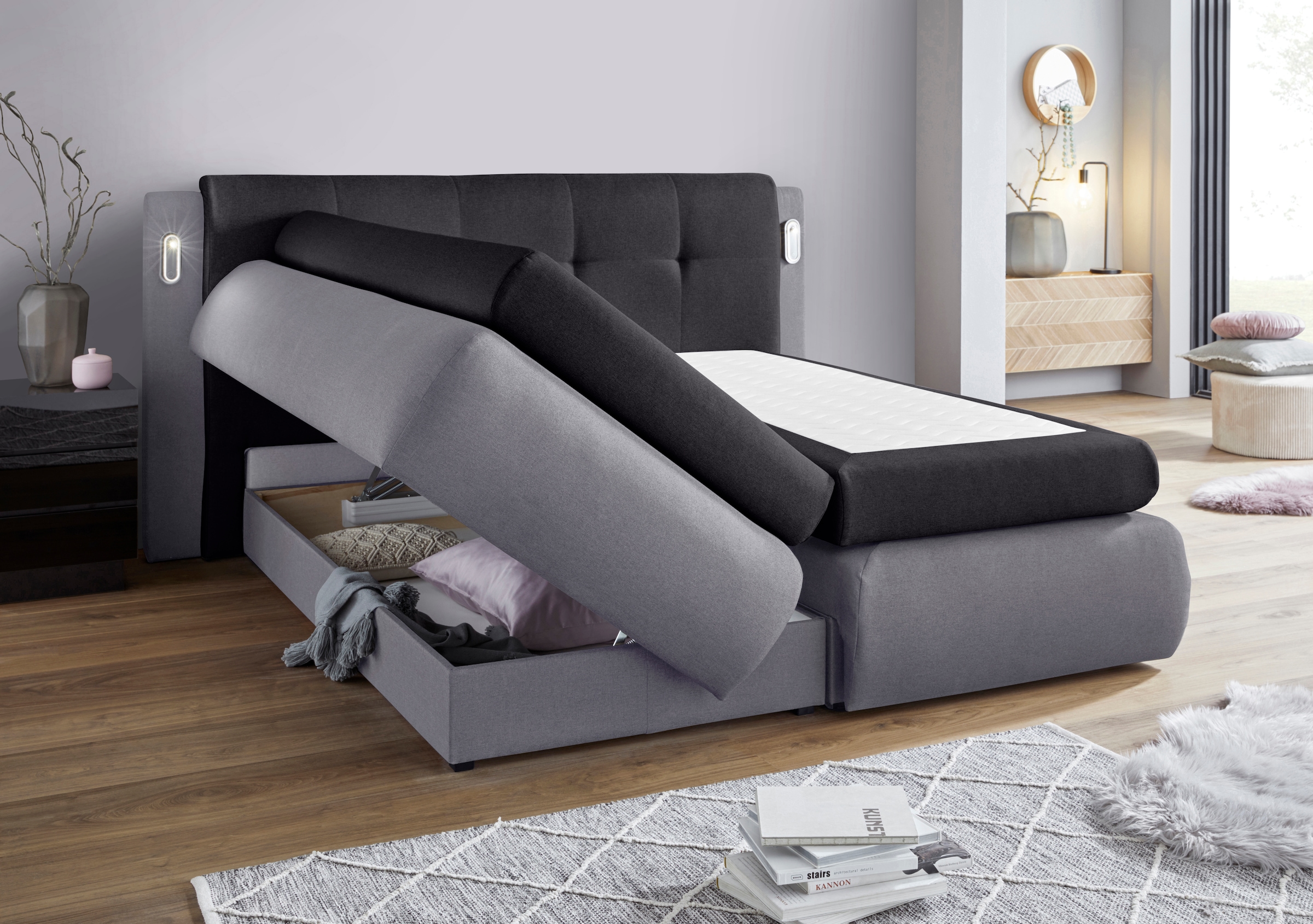COLLECTION AB Boxspringbett »Borna«, inklusive Bettkasten, LED-Beleuchtung und Topper