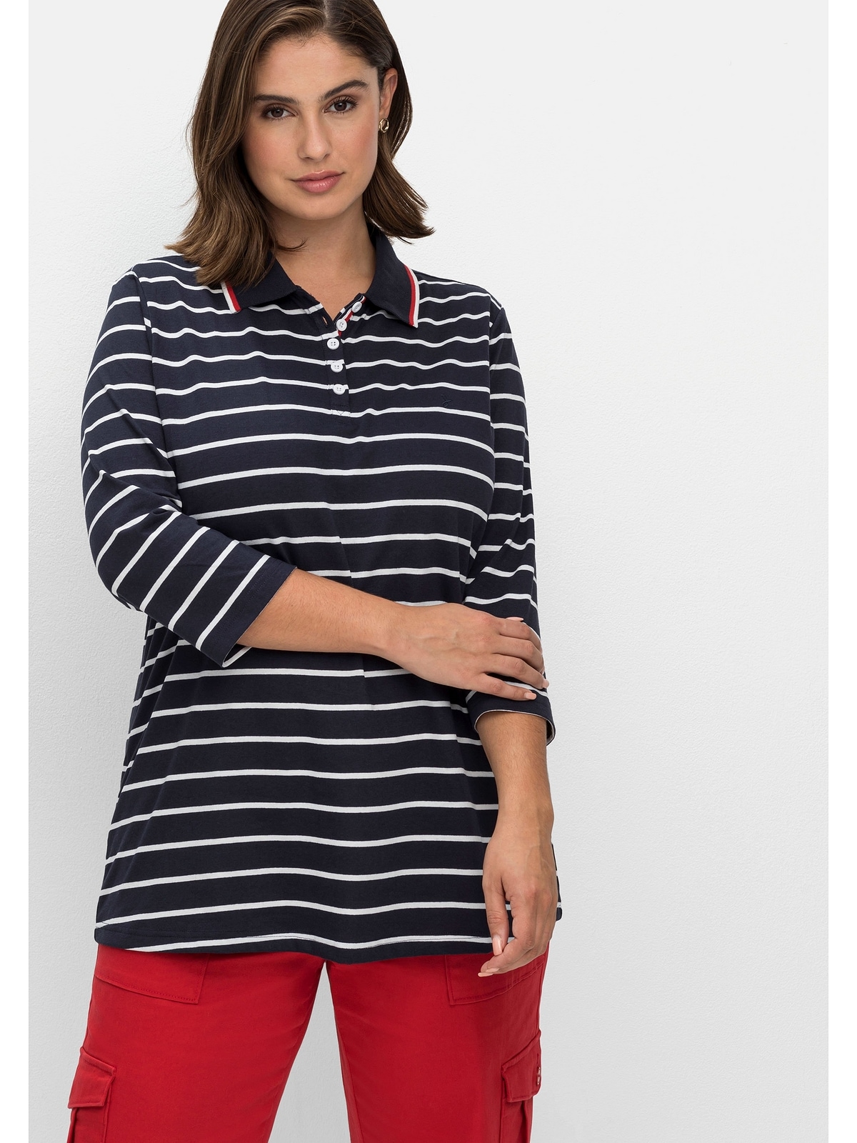 BAUR Polokragen Größen«, | bestellen Sheego online mit 3/4-Arm-Shirt »Große