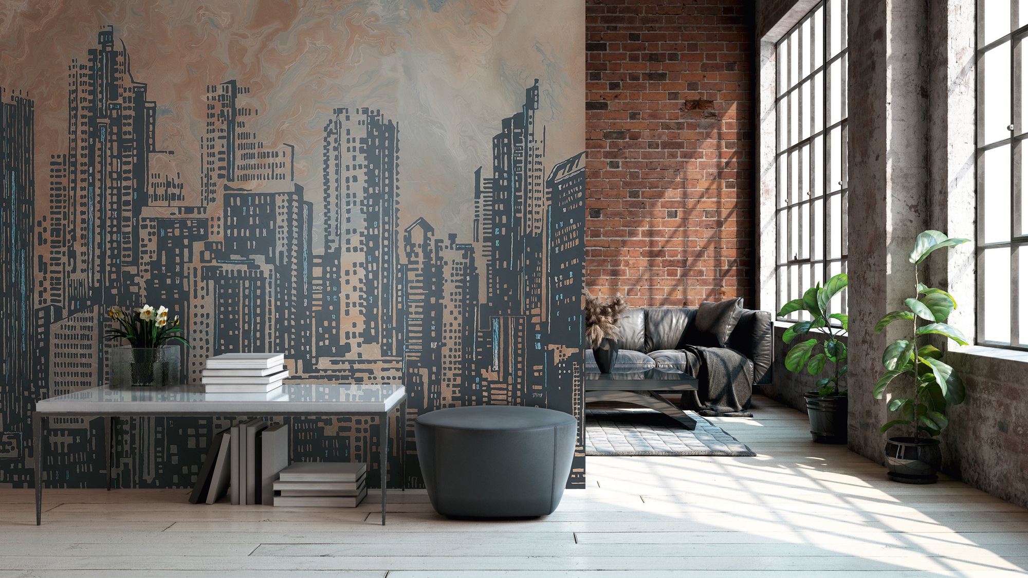 living walls Fototapete "Fototapete Skyline" gemustert matt neutral glatt Vliestapete Stadt Gebäude Tapeten Wohnzimmer Schlafzimmer Küche Flur