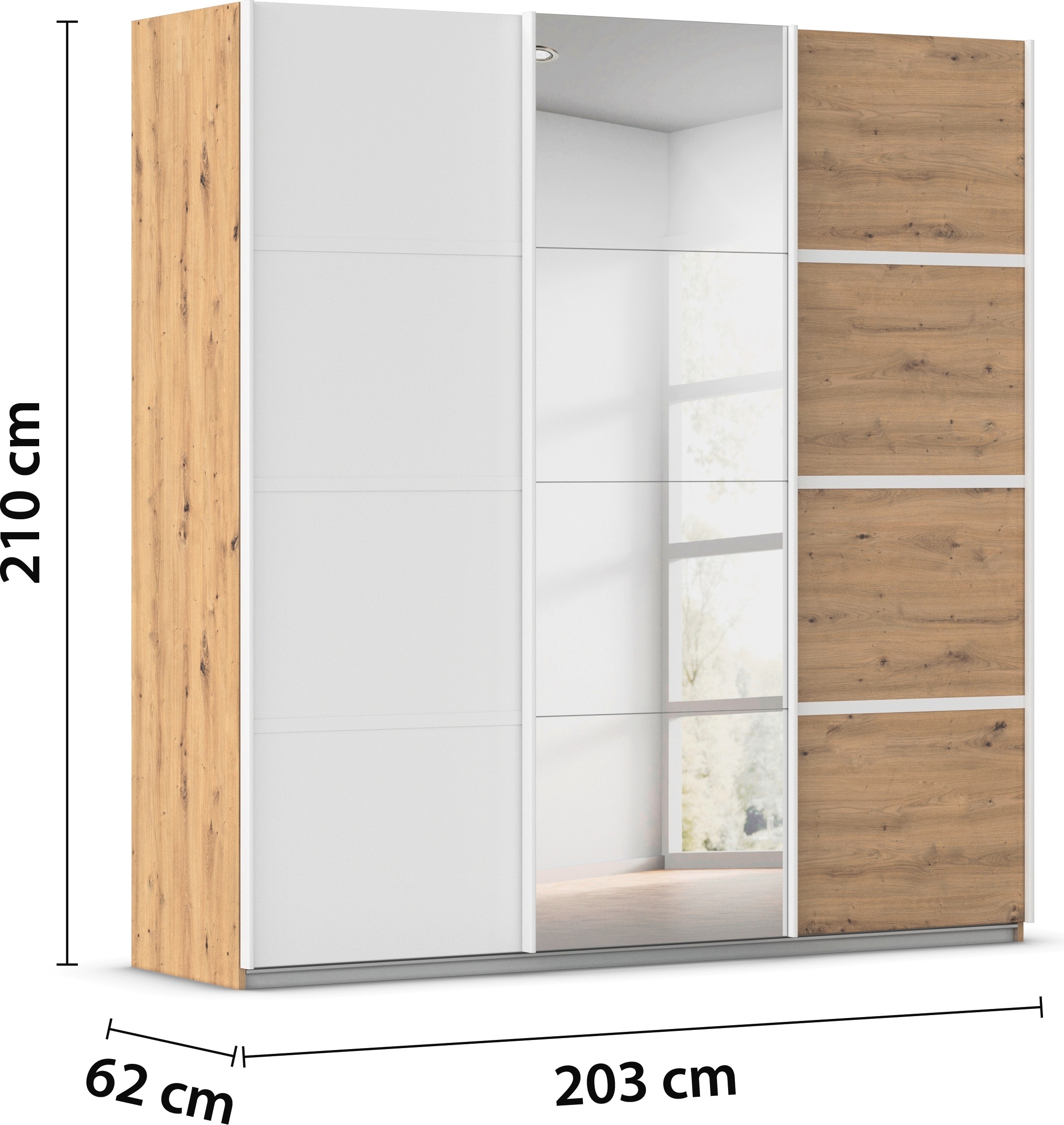 rauch Kleiderschrank »Schwebetürenschrank Garderobe Schrank TOP ANGEBOT Avola«, (in 3 verschiedenen Ausstattungen BASIC/CLASSIC/PREMIUM inkl. Spiegel), mit eleganten Zierleisten in Chrom, Schwarz oder Weiß MADE IN GERMANY