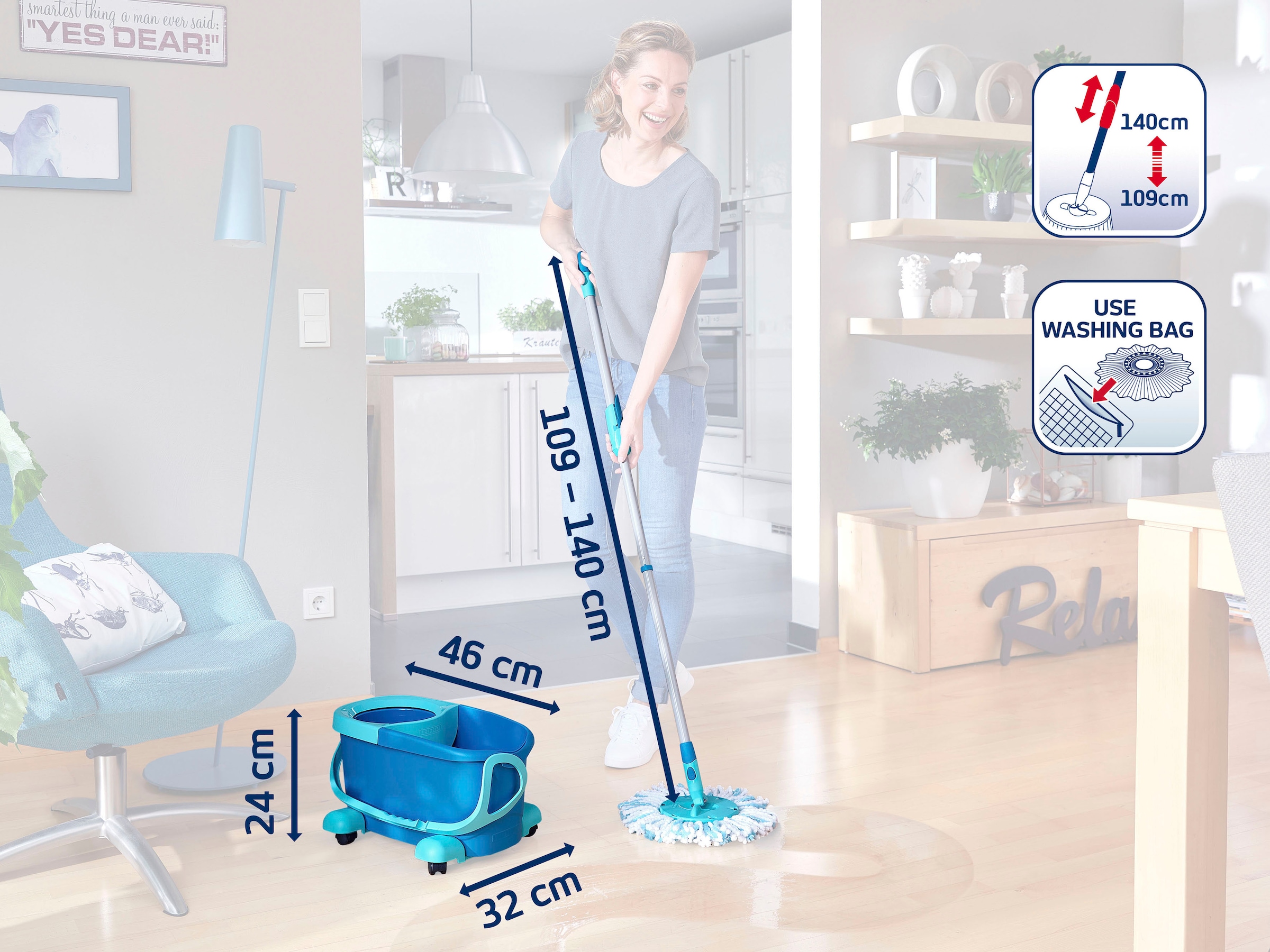 Leifheit Bodenwischer-Set »Set CLEAN TWIST Disc Mop Ergo Mobile«, inkl. Rollwagen und Eimer