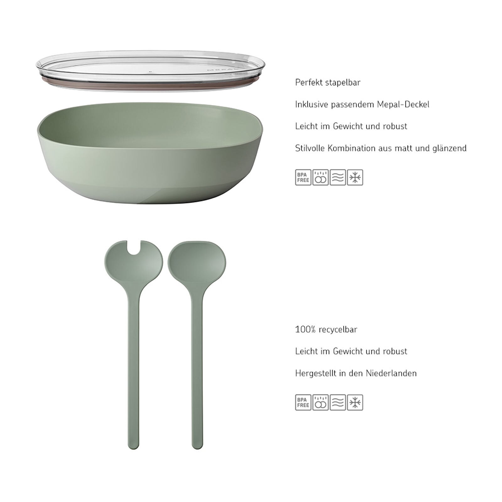 Mepal Schale »Servierschale mit Deckel & Salatbesteck Silueta 4000 ml«