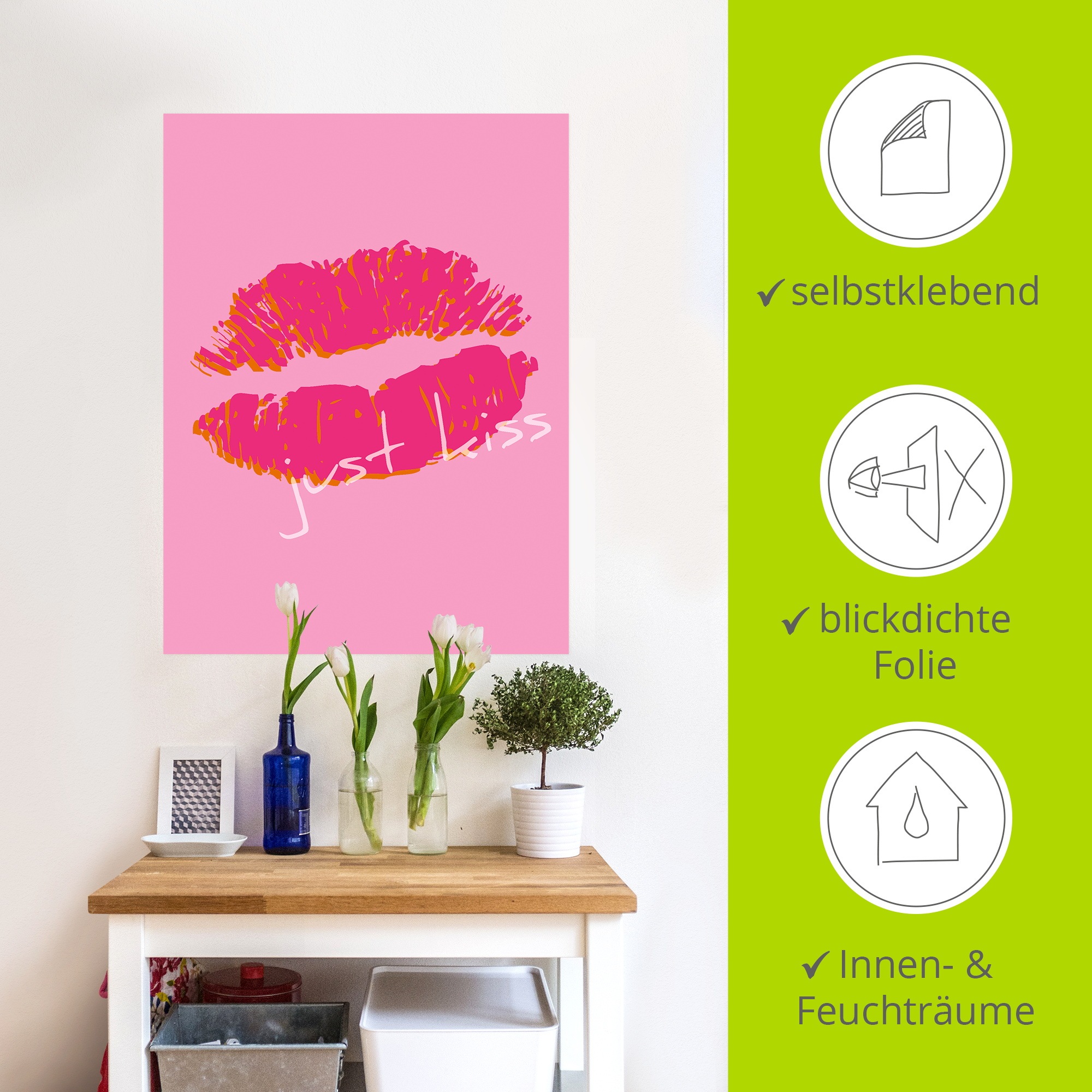 Wandbild ARTLAND "Just kiss", farbe bild(er): pink, B:30cm H:40cm, Bilder, als Alubild, Leinwandbild, Poster, Wandaufkleber in verschied. Größen 2
