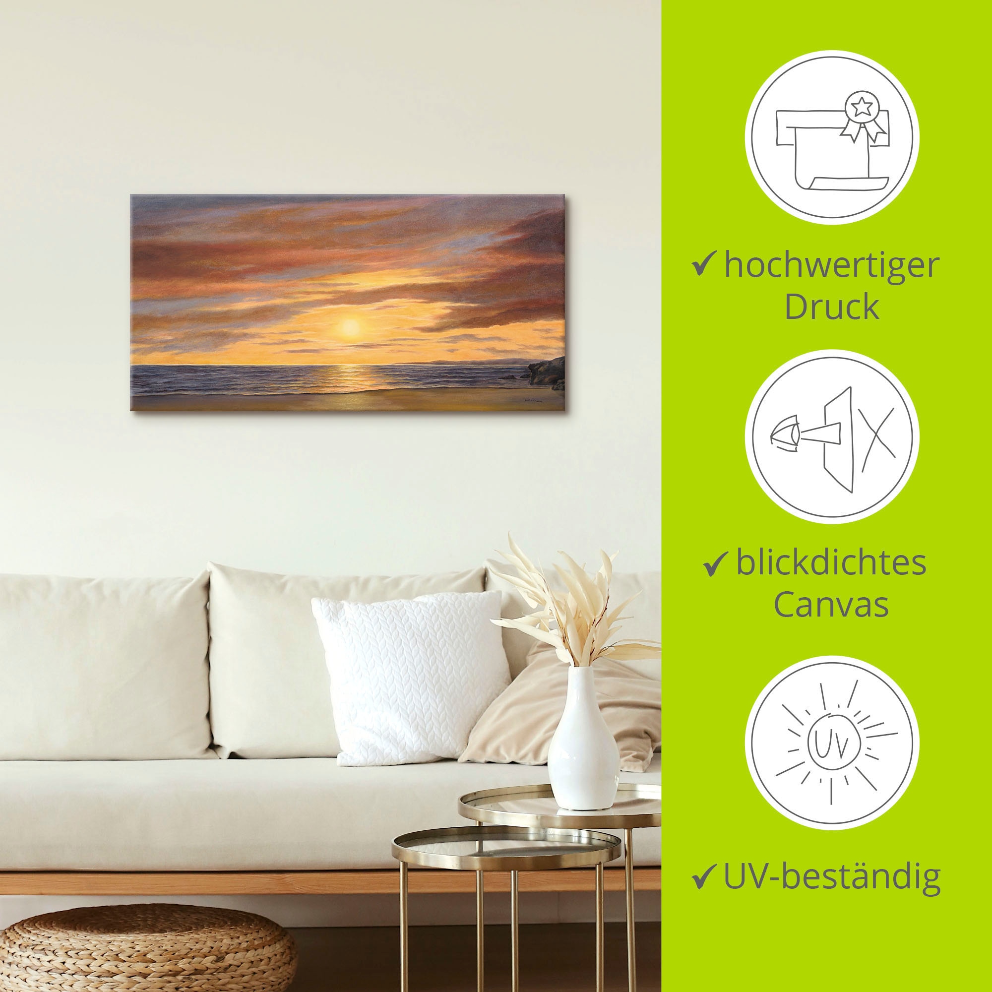 Artland Wandbild »Sonne am Strand«, Strand, (1 St.), als Alubild, Outdoorbild, Leinwandbild, Poster, Wandaufkleber