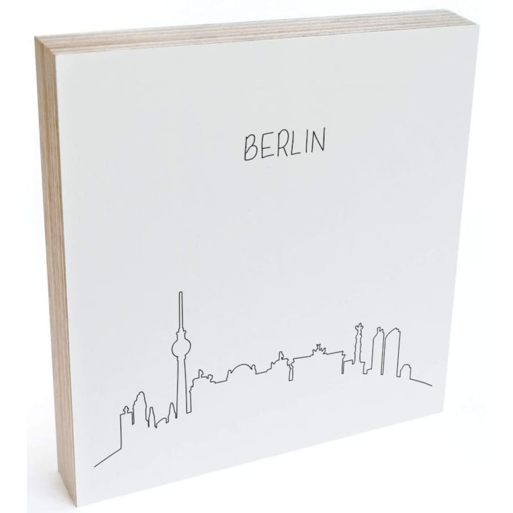 Wall-Art Holzbild »Tischdeko Skyline Berlin Outline«, Schriftzug, (1 St.)