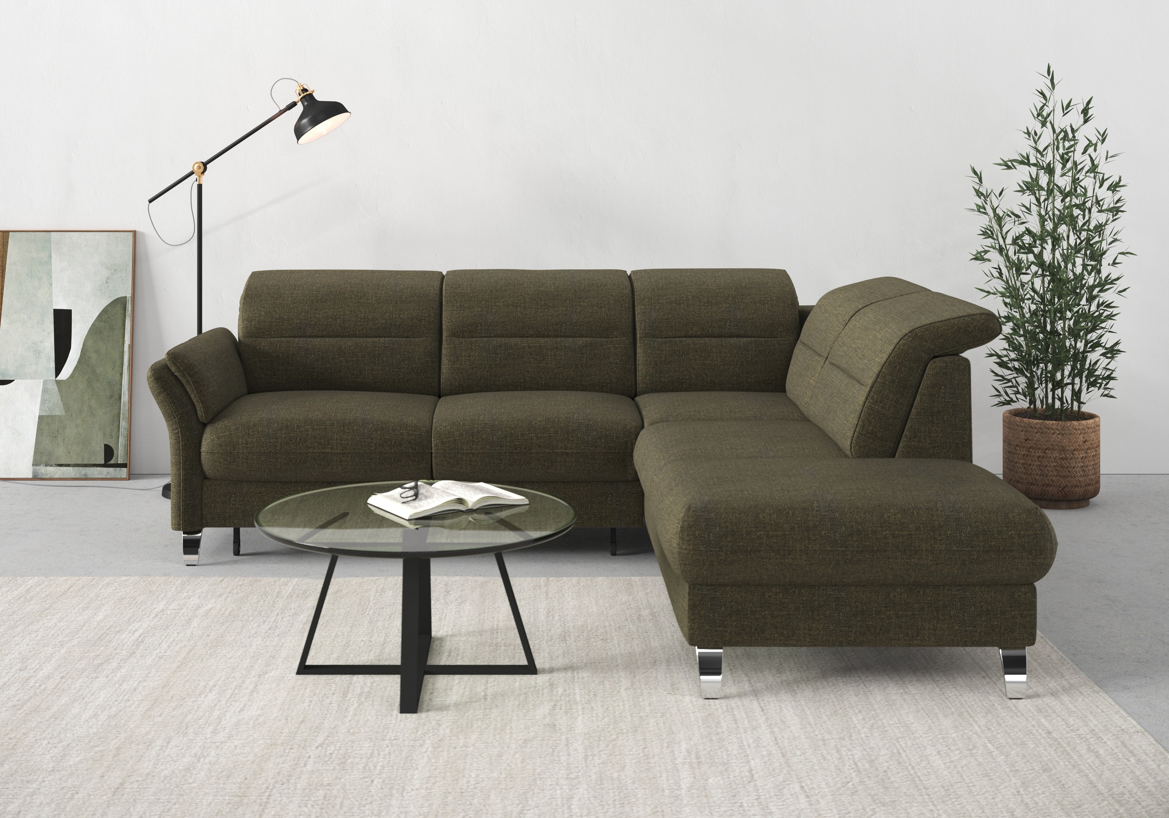 sit&more Ecksofa »Grenoble L-Form mit Federkern«, wahlweise mit Bettfunktion, Bettkasten, Arm- und Kopfteilverstellung