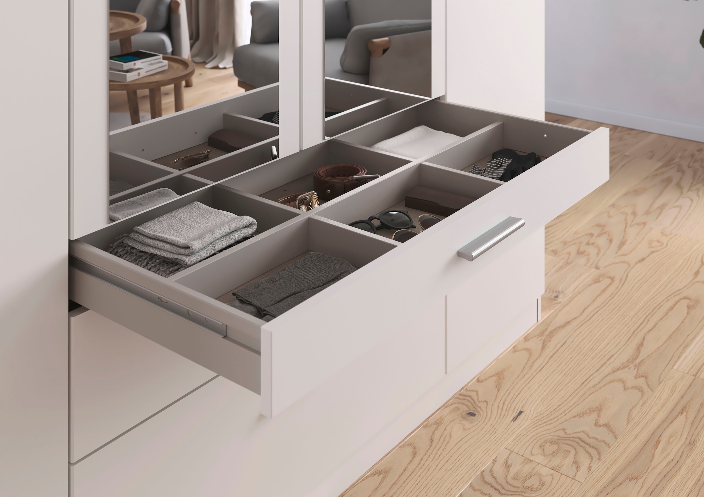 rauch Kleiderschrank »Schrank Drehtürenschrank Garderobe Ankleide Schlafzimmer HILDESHEIM« Breiten: 185/275 cm, Höhe 231 cm,  oberste Schublade mit praktischer Facheinteilung MADE IN GERMANY