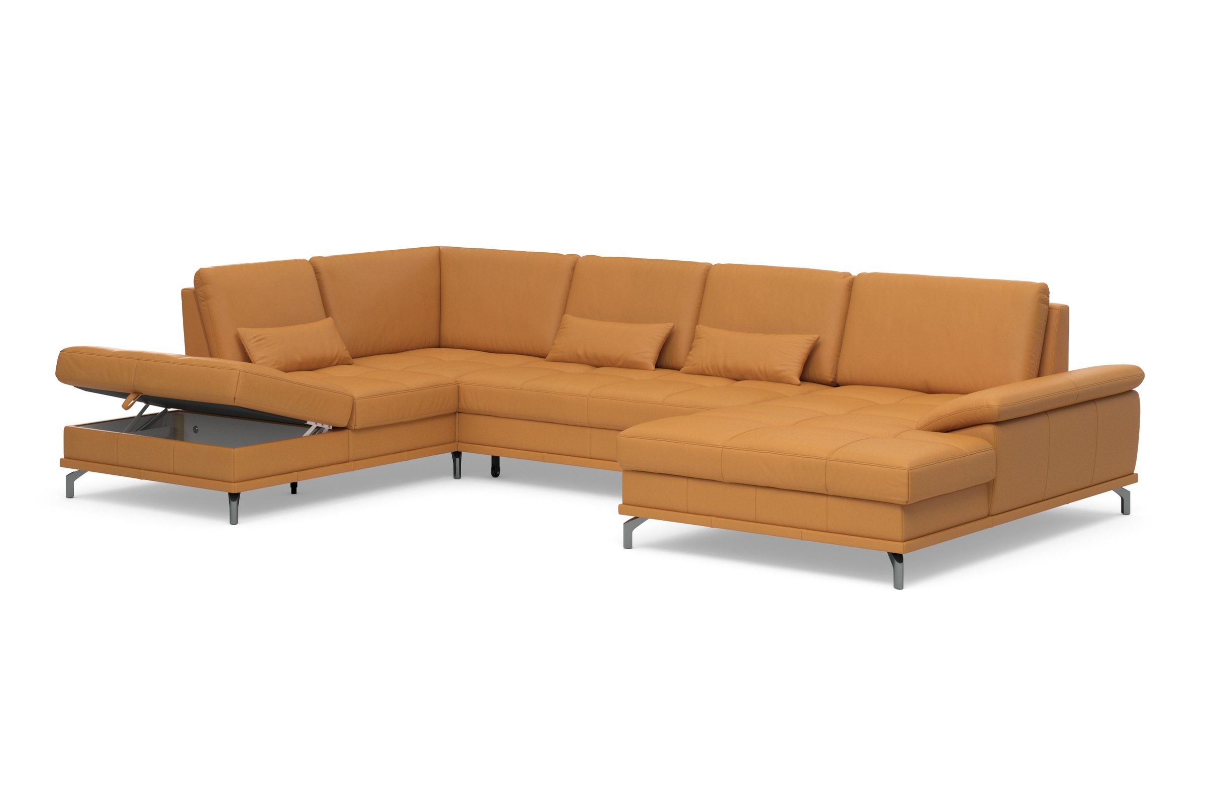 Places of Style Wohnlandschaft »Costello U-Form, mit Sitztiefenverstellung, Armteilverstellung und«, 3 Nierenkissen, optional Bettfunktion und Bettkasten