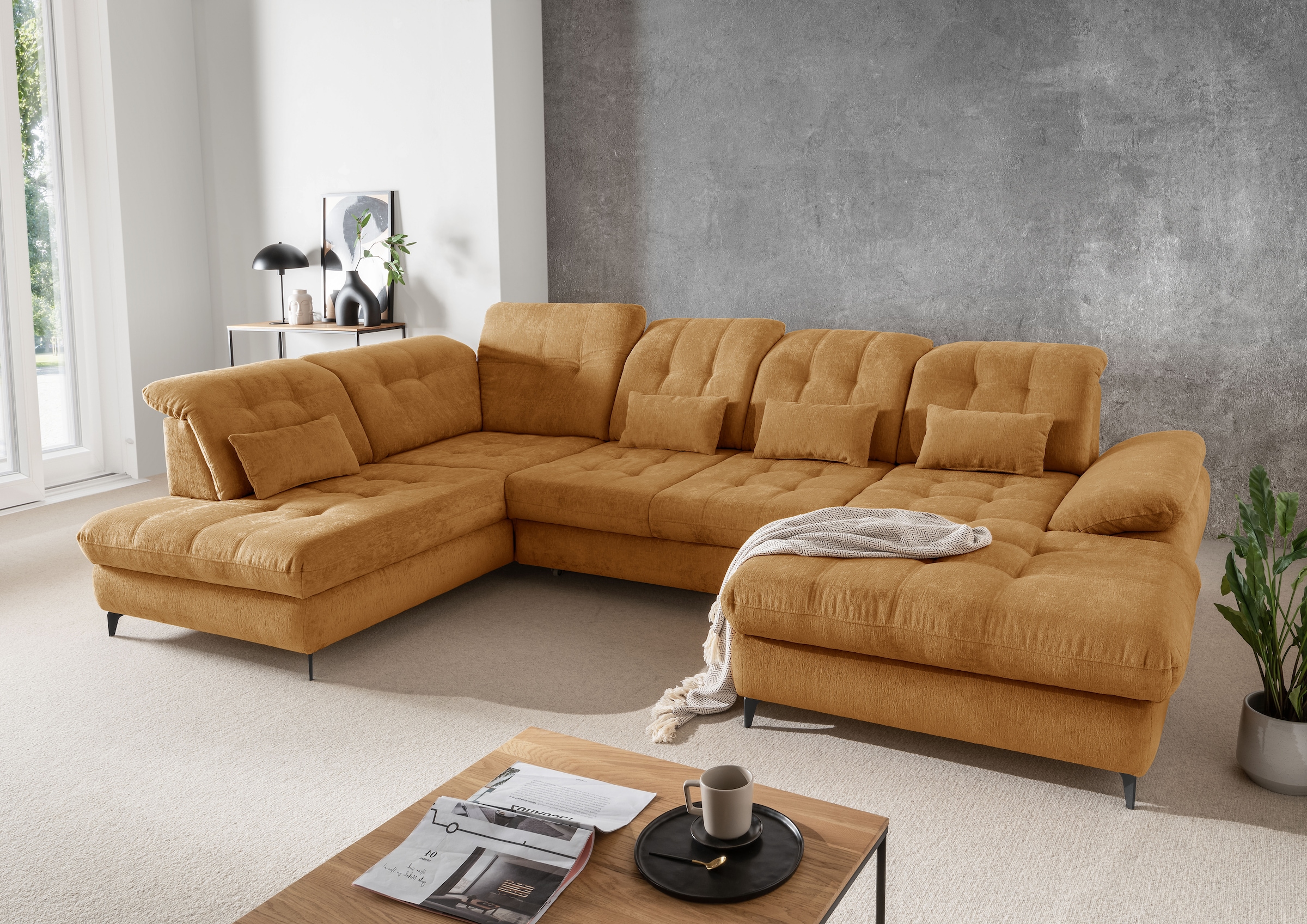 Home affaire Ecksofa »Delphino, Multifunktionen, 358 x 216 cm, modern & bequem« Microfaser, L-Form, Bettfunktion, Nierenkissen, Verstellungen