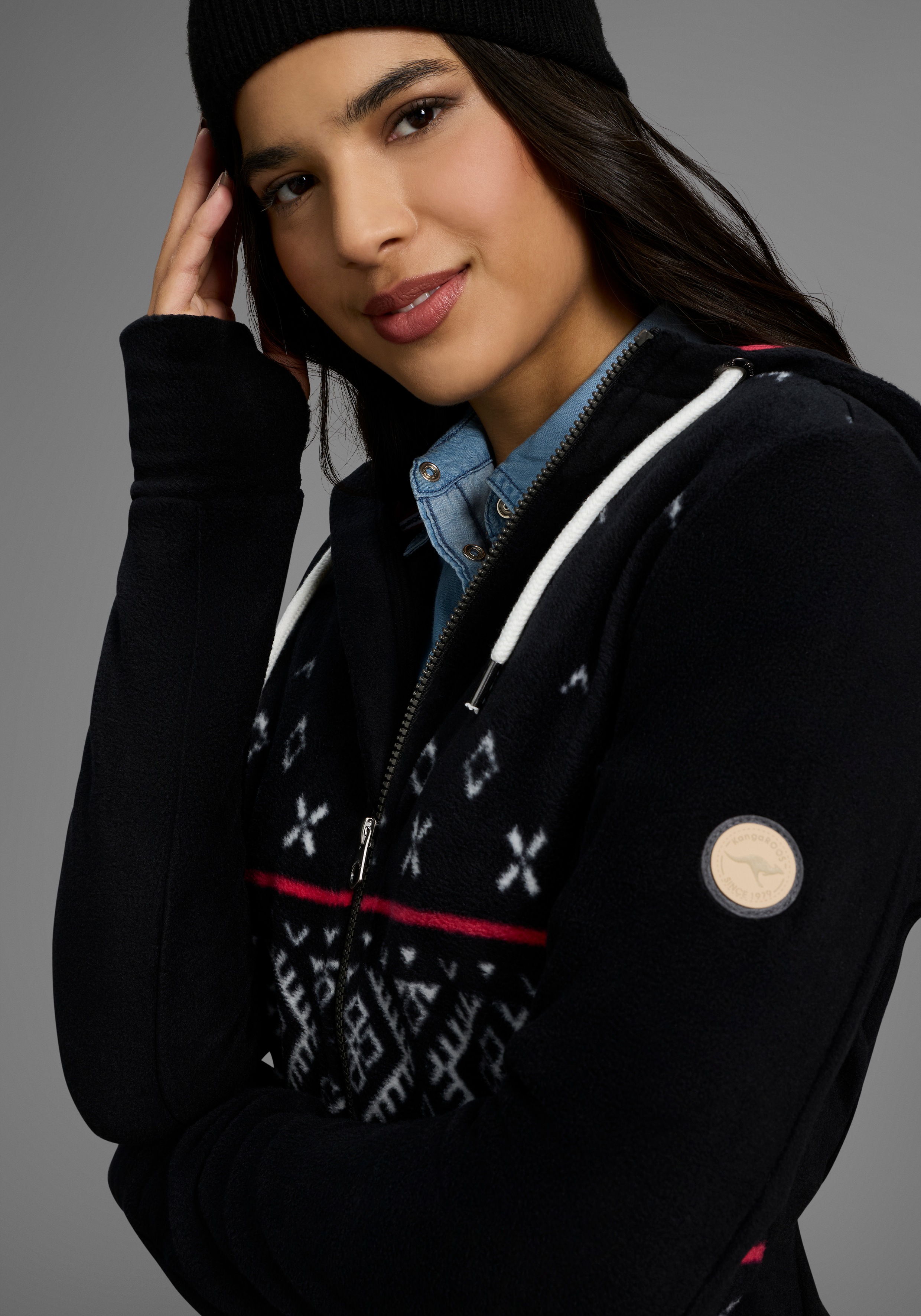 Thumbnail - KangaROOS Fleecejacke mit Kapuze mit Norweger Muster und Kapuze