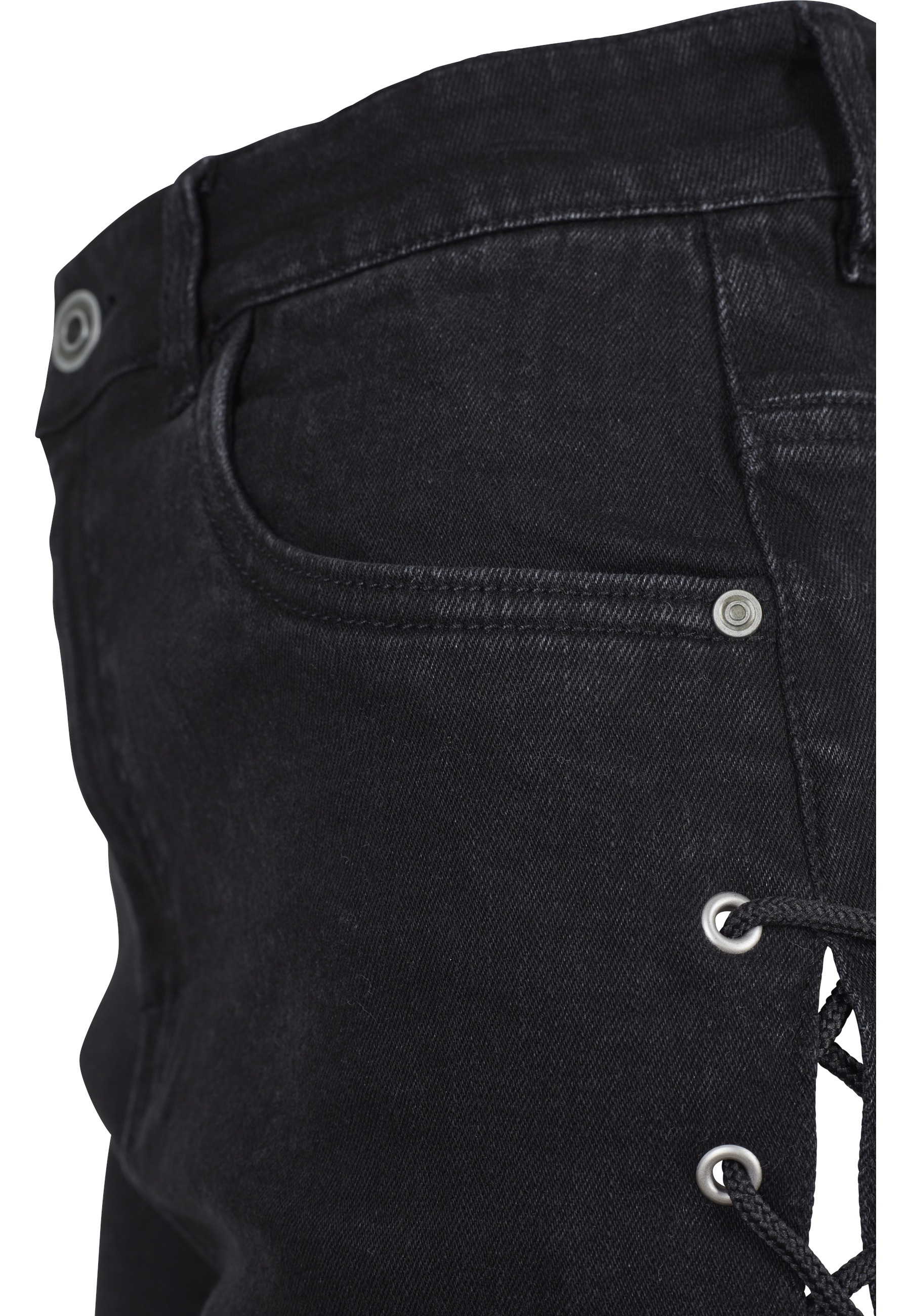 URBAN CLASSICS Stoffhose »Urban Classics Damen Ladies Highwaist Denim Lace Up Shorts«