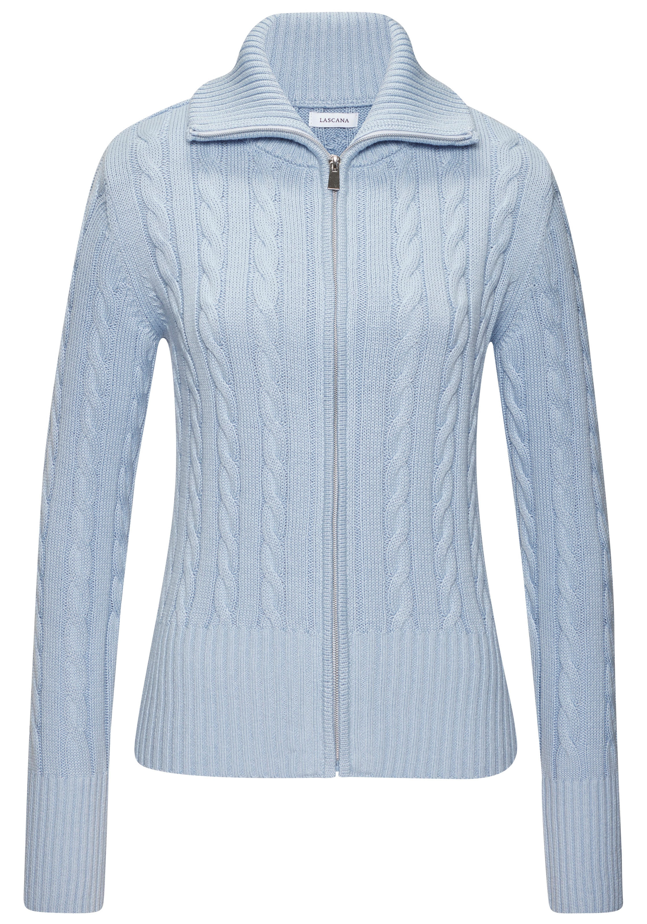 LASCANA Strickjacke mit Zopfstrickmuster, gemütlicher Cardigan mit Reißverschluss