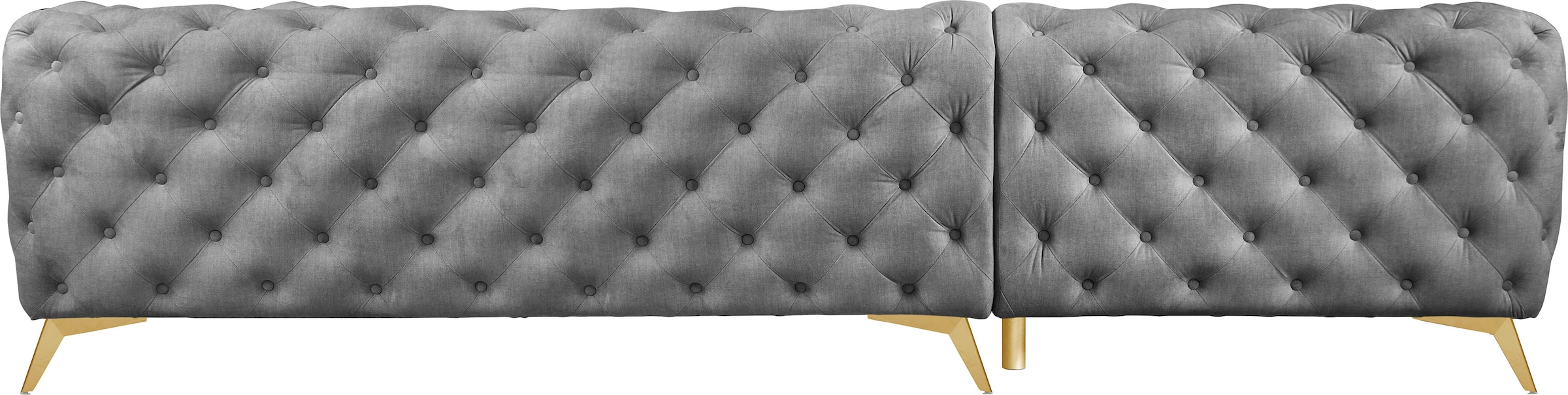 Leonique Chesterfield-Sofa »Ecksofa GLYNIS L-Form mit Wellenunterfederung, Maße B/T/H 323/264/75cm«, aufwändige Knopfheftung, moderne Chesterfield Optik, Fußfarbe wählbar