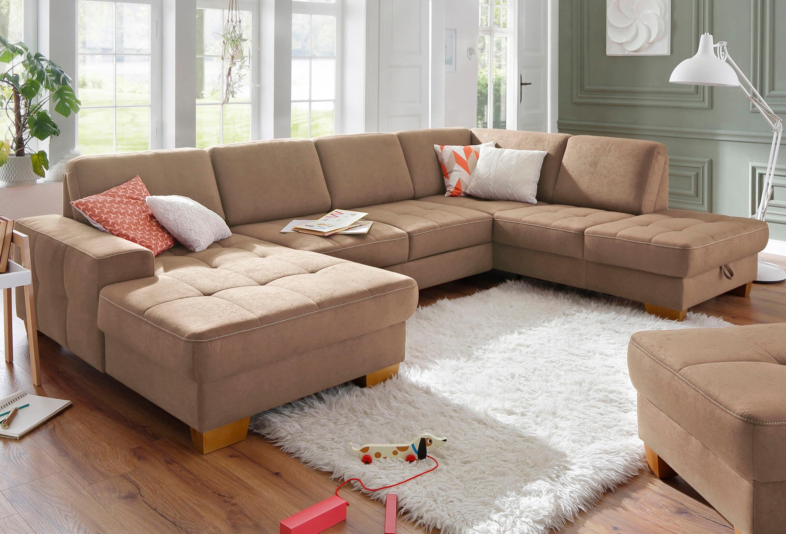 OTTO home Wohnlandschaft "Puccini U-Form" mit Federkern, Sitztiefenverstellung, Kontrastnaht
