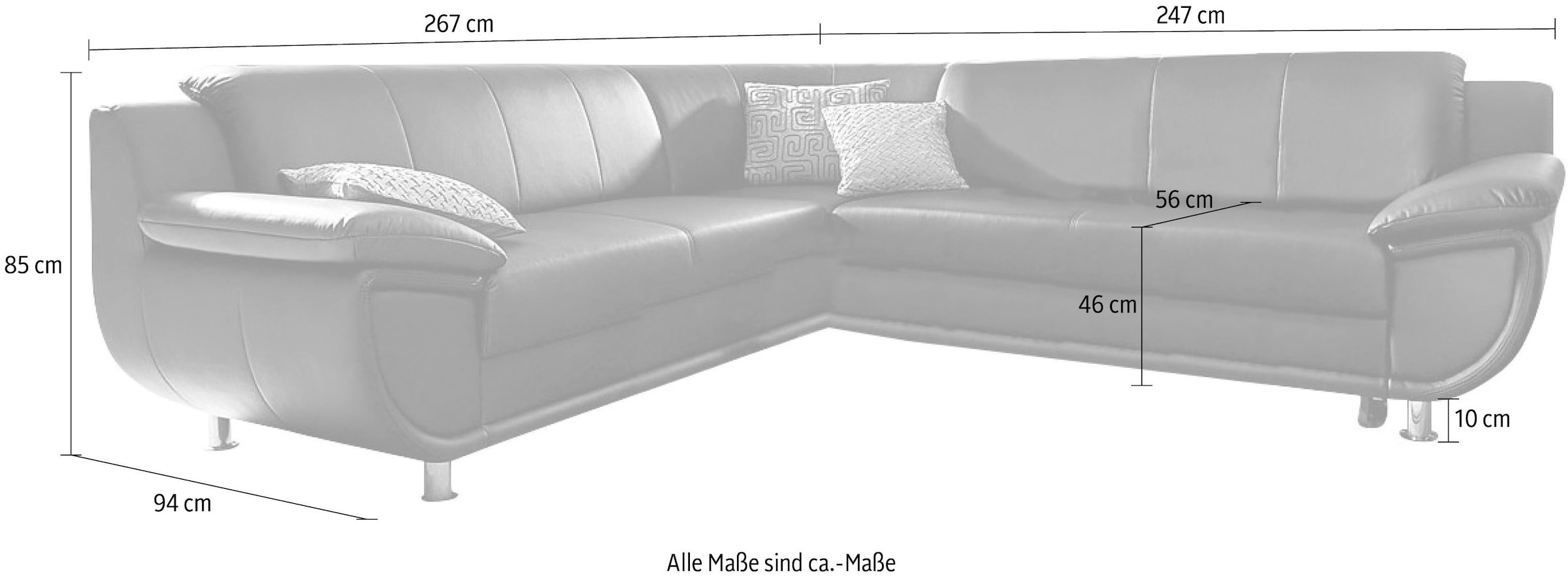 TRENDMANUFAKTUR Ecksofa »Rondo wahlweise mit Schlaffunktion, 267x247 cm (BxT), breite Armlehnen«, L-Form, wahlweise mit Federkern bestellbar, Füße chromfarben