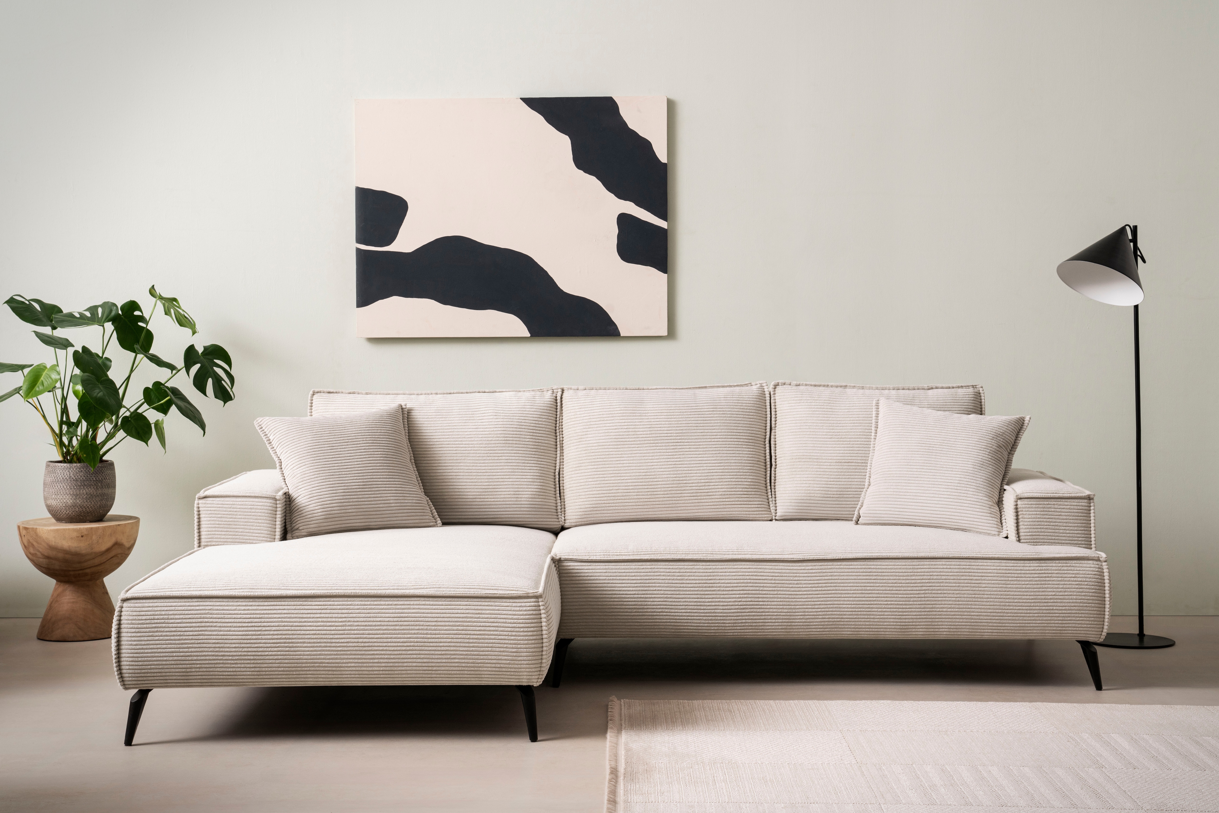 OTTO home Ecksofa "TVINNU Cord, L-Form, Breite 275 cm" wahlweise Recamiere rechts/links, schwarze Füße, bequemer Sitzkomfort