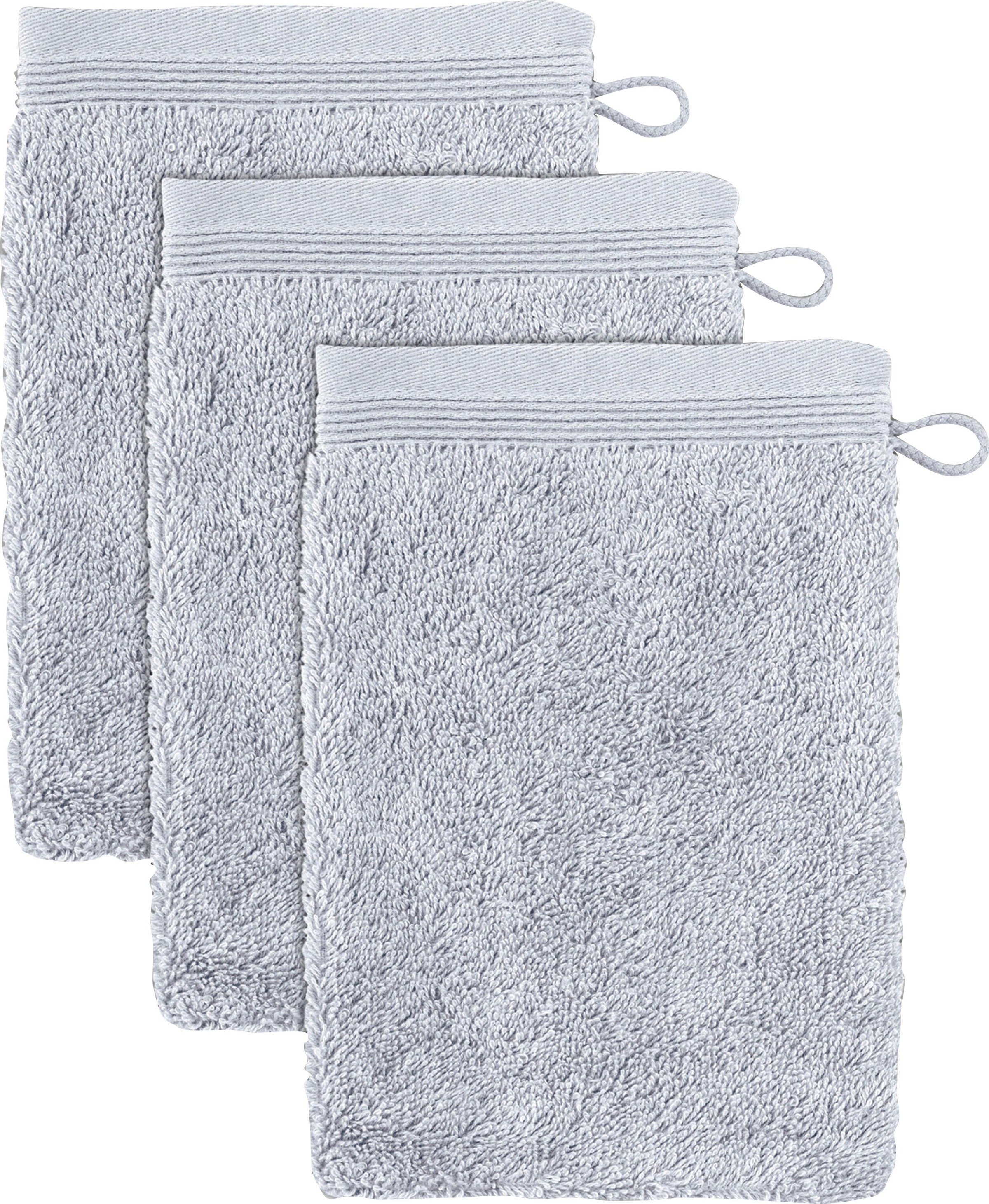 Waschhandschuh MÖVE, B:15cm L:20cm, silber, Baumwolle, Waschlappen, "Superwuschel", Waschhandschuh Set mit Bordüre, 100% Premium Cotton Baumwolle,