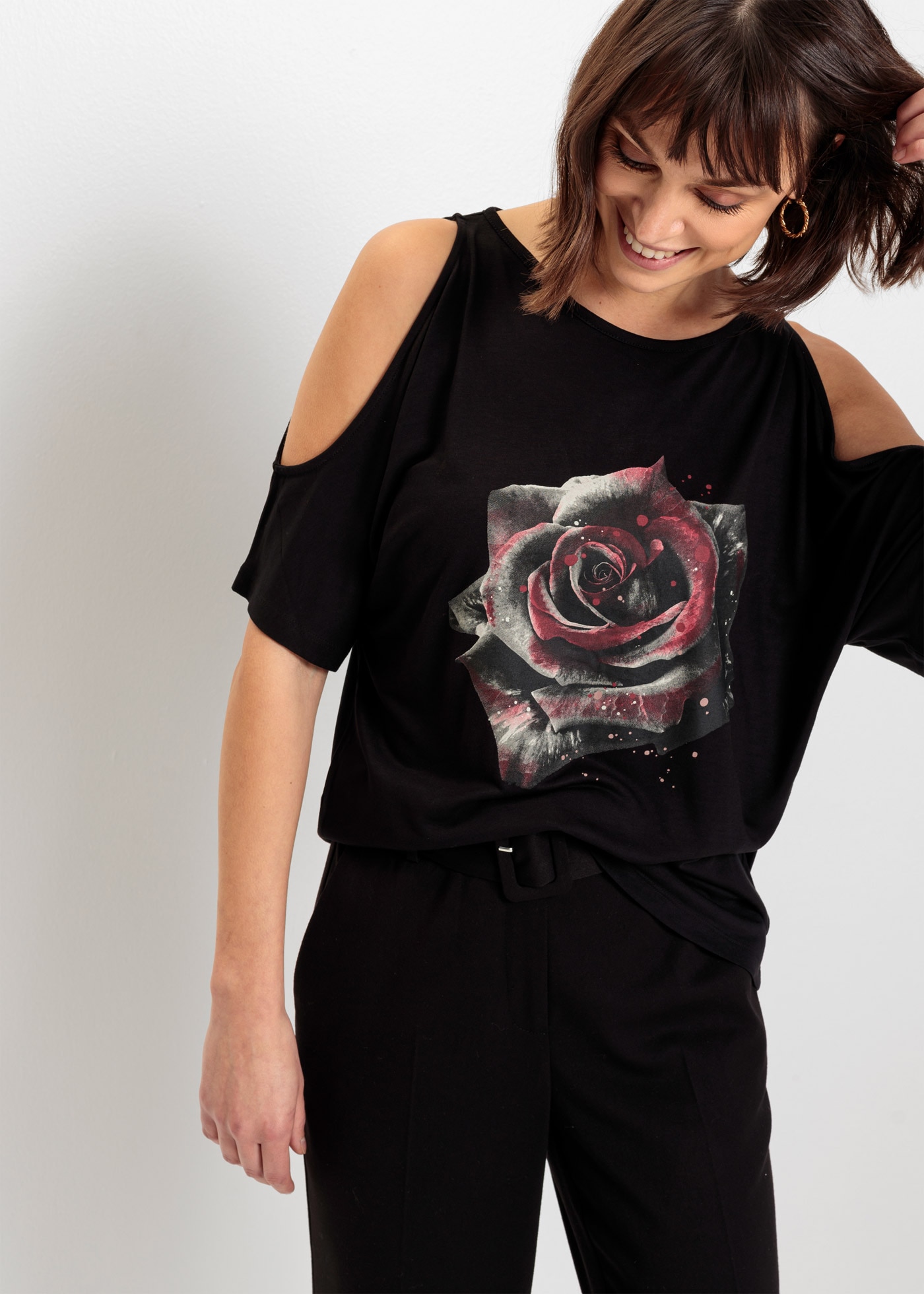 bonprix T-Shirt "Cold-Shoulder-Shirt aus Viskose" Cold-Shoulder-Shirt aus V günstig online kaufen