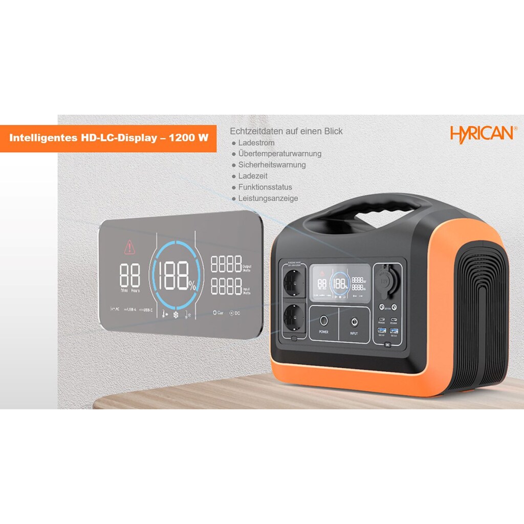 Hyrican Powerstation »UPP-1200 Kit 1200Watt, 992Wh, LiFePO4, tragbarer Akku/Batterie«, 310000 mAh